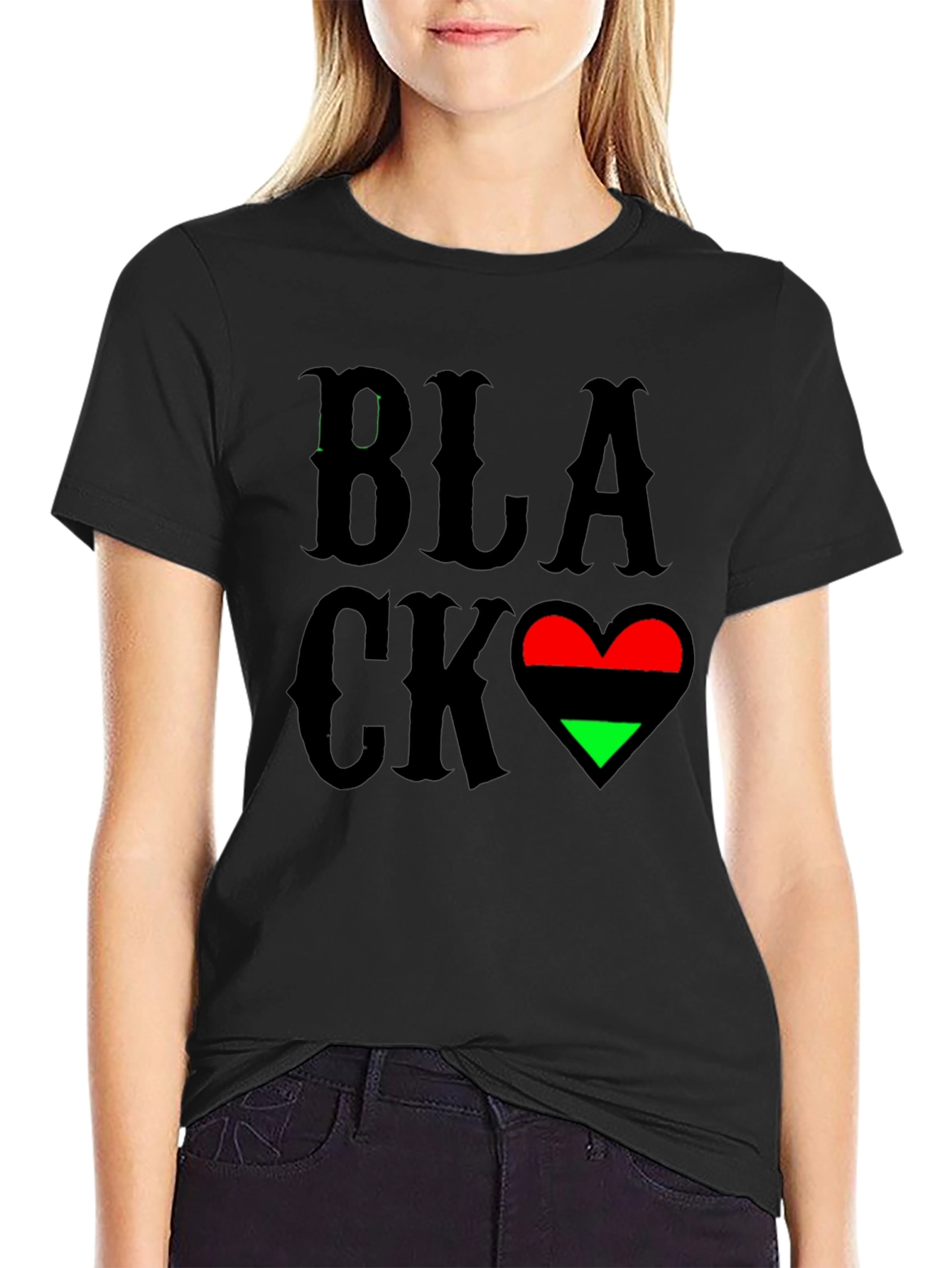 Black Black Love Heart T-Shirt - Pan-African Colors view 2