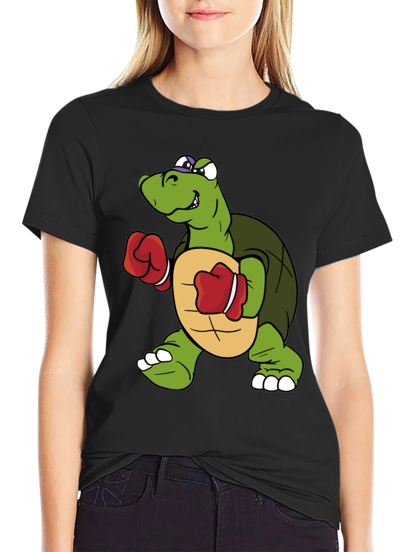 Black Turtle Boxer Graphic Tee - Novelty Cartoon Shirt view 2