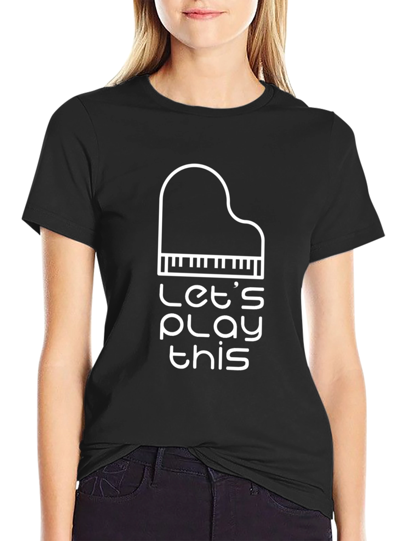 Black Let's Play This Piano Graphic Tee - Black view 2