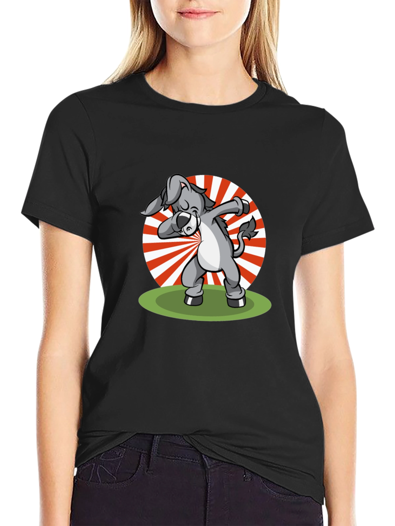 Black Dabbing Donkey Graphic T-Shirt - Black view 2