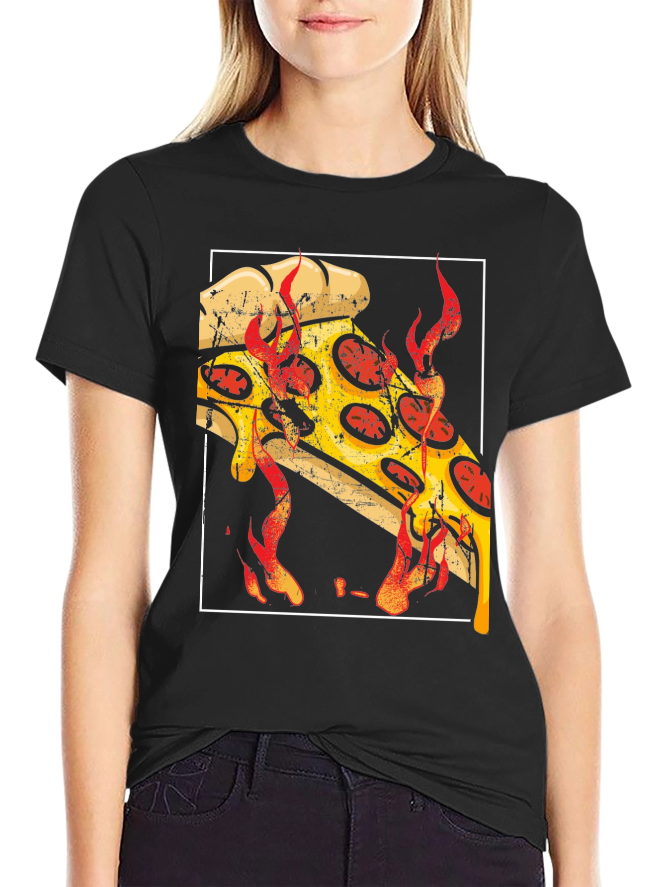 Fiery Pizza Graphic Tee - Black Cotton T-Shirt - 2