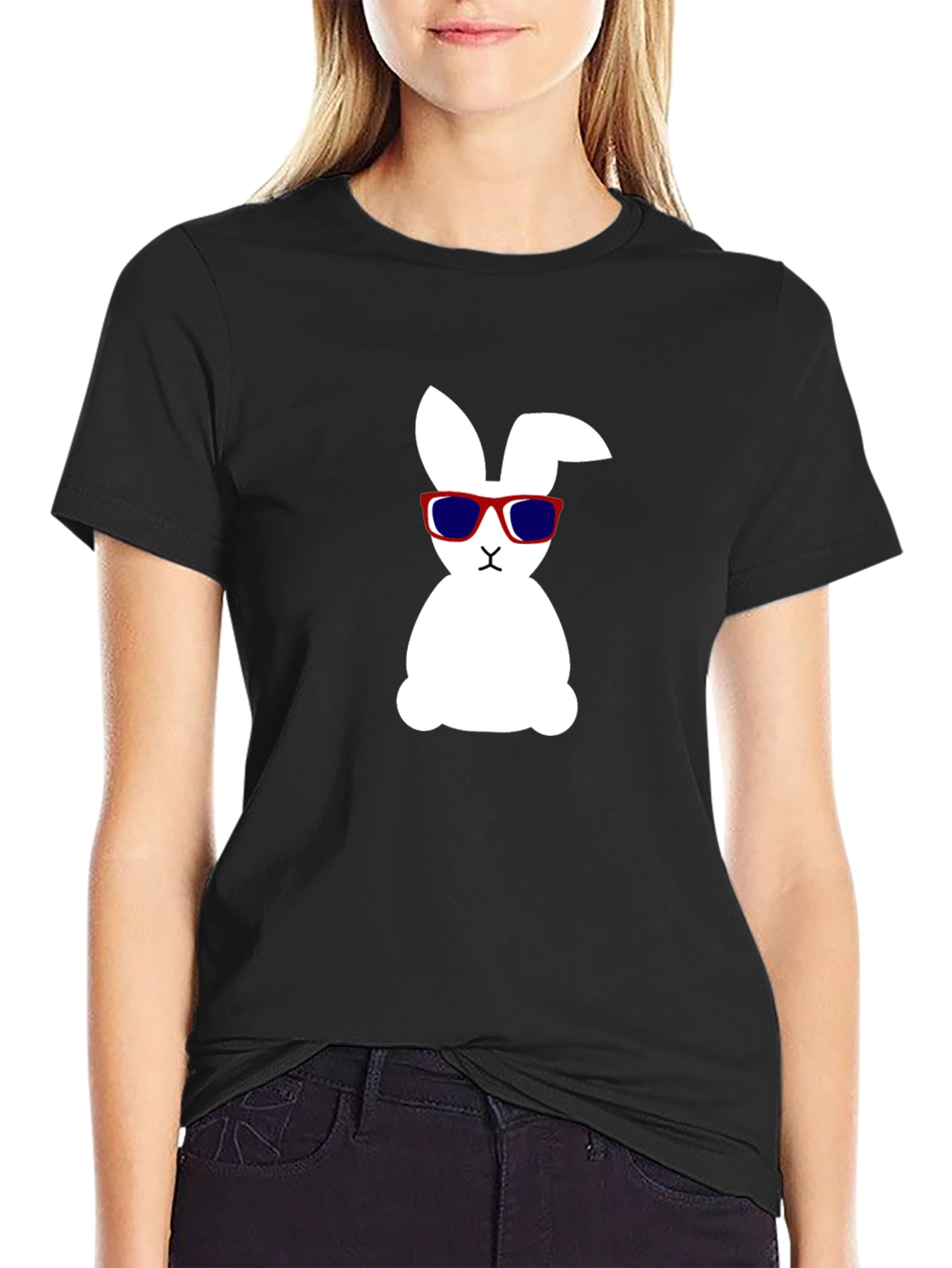 Black Cool Bunny Graphic Tee - Black Cotton Shirt view 2