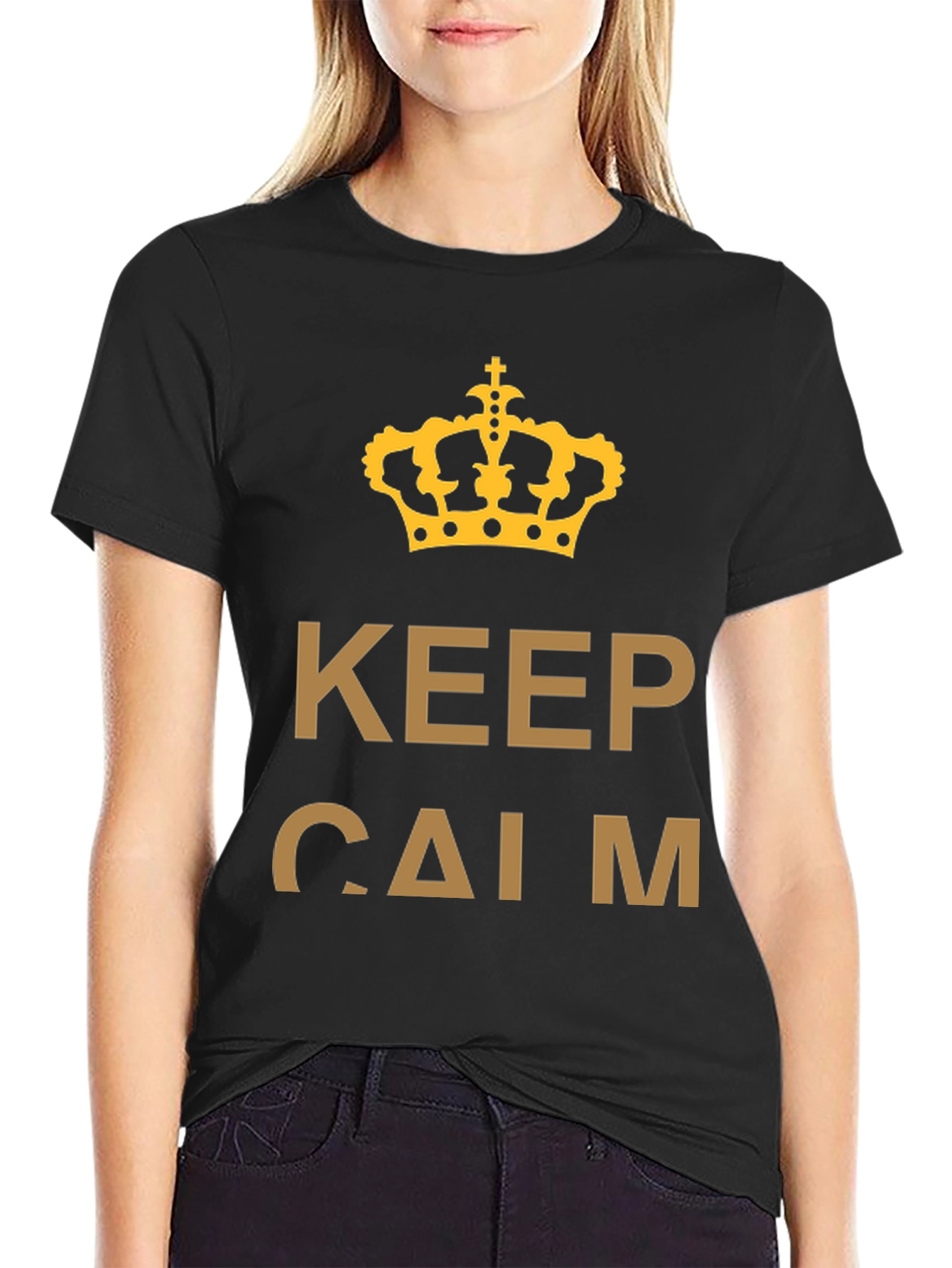 Black Keep Calm Crown T-Shirt - Gold Print on Black view 2