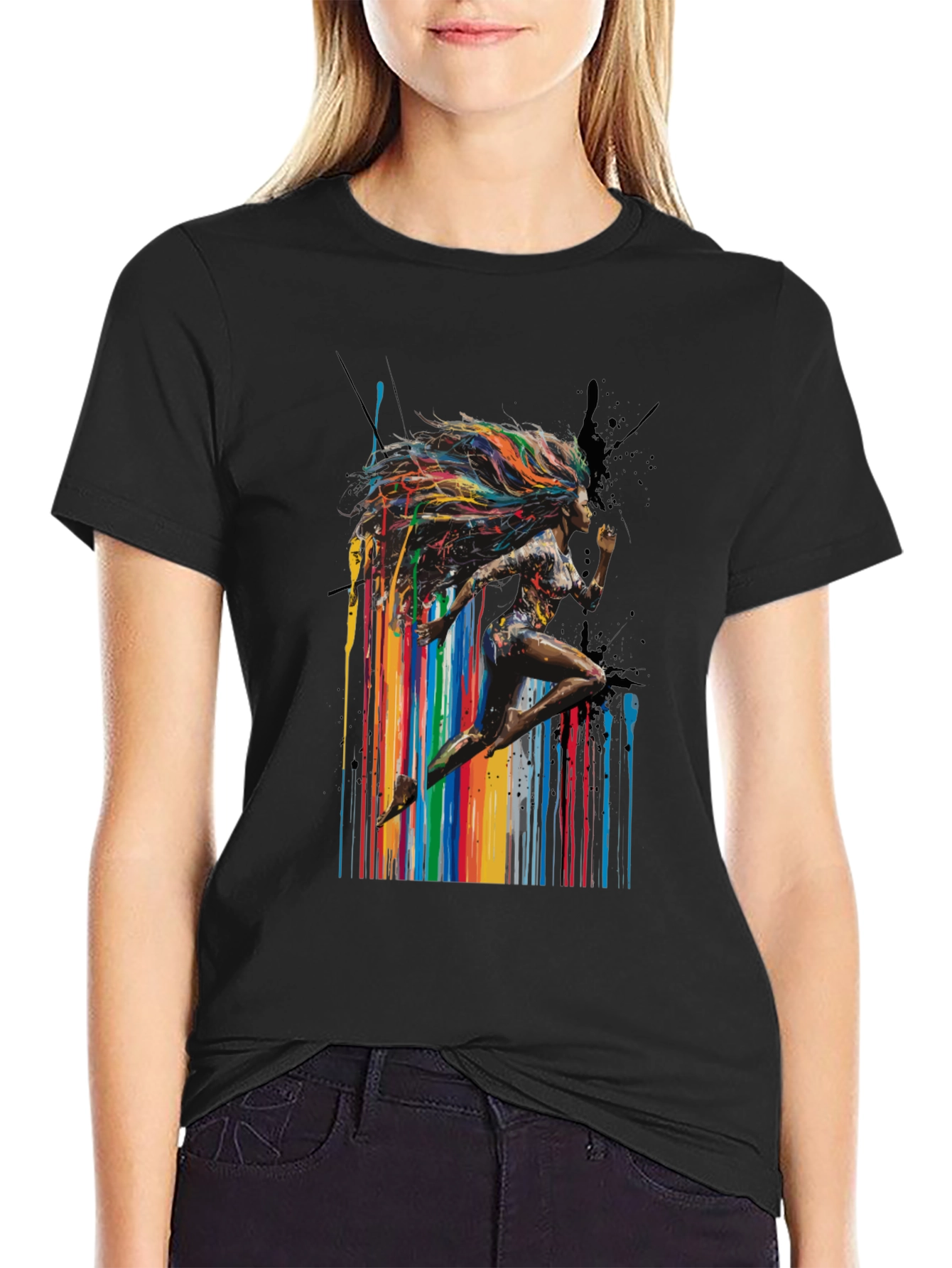 Black Colorful Runner Graphic Black T-Shirt view 2