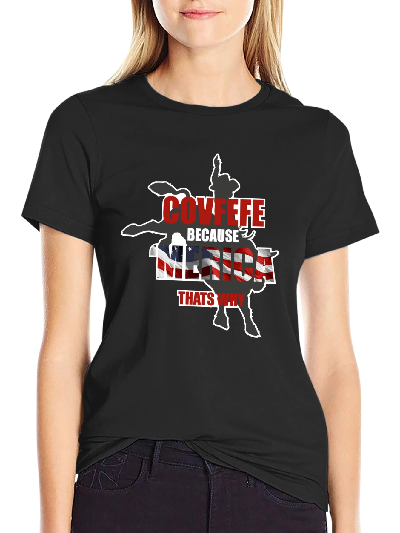 Black Covfefe Because Merica That's Why Black T-Shirt view 2