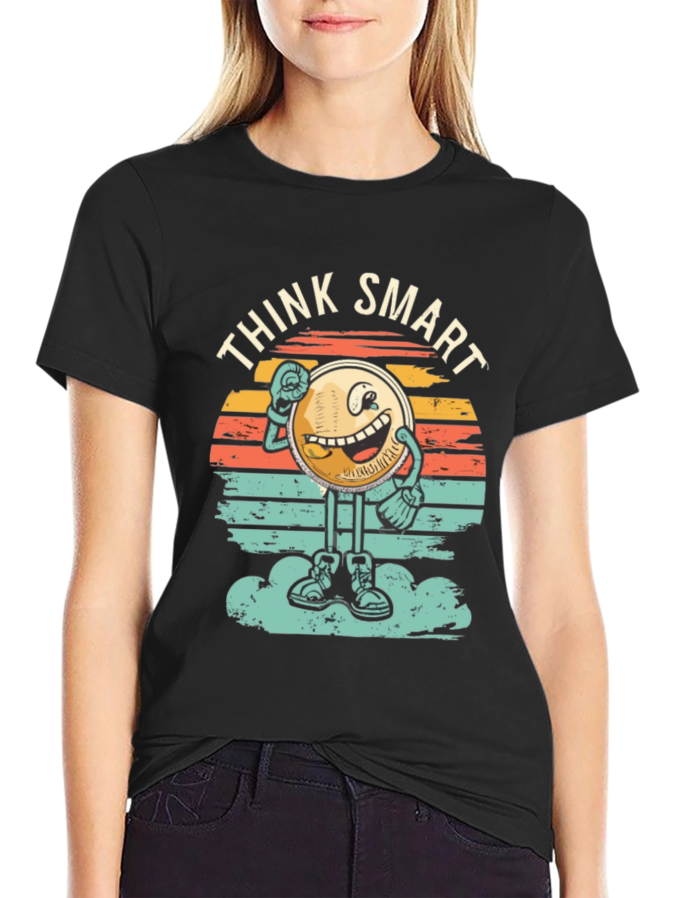 Black Think Smart Graphic Tee - Retro Style view 2