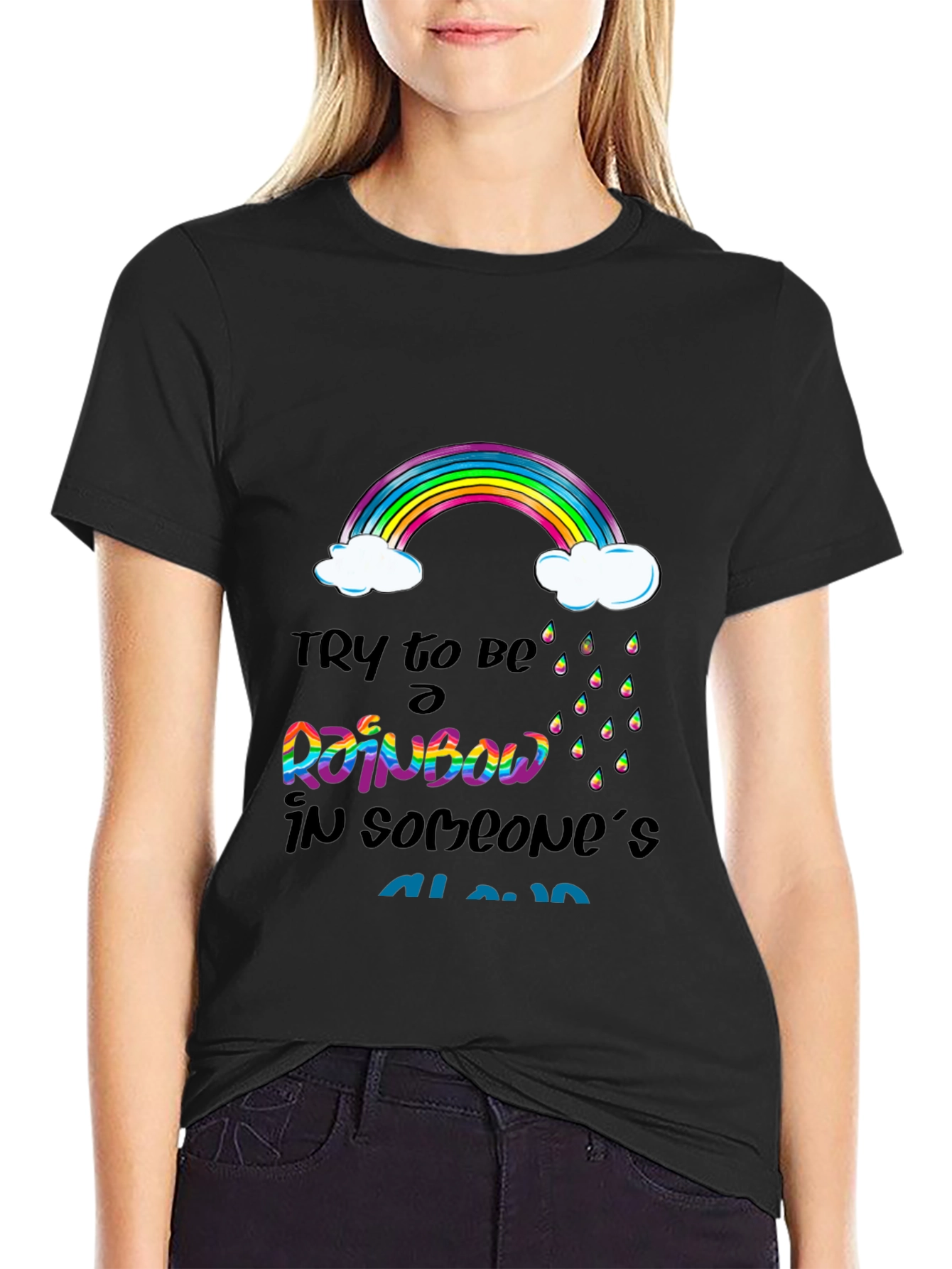Black Rainbow Cloud Graphic T-Shirt view 2