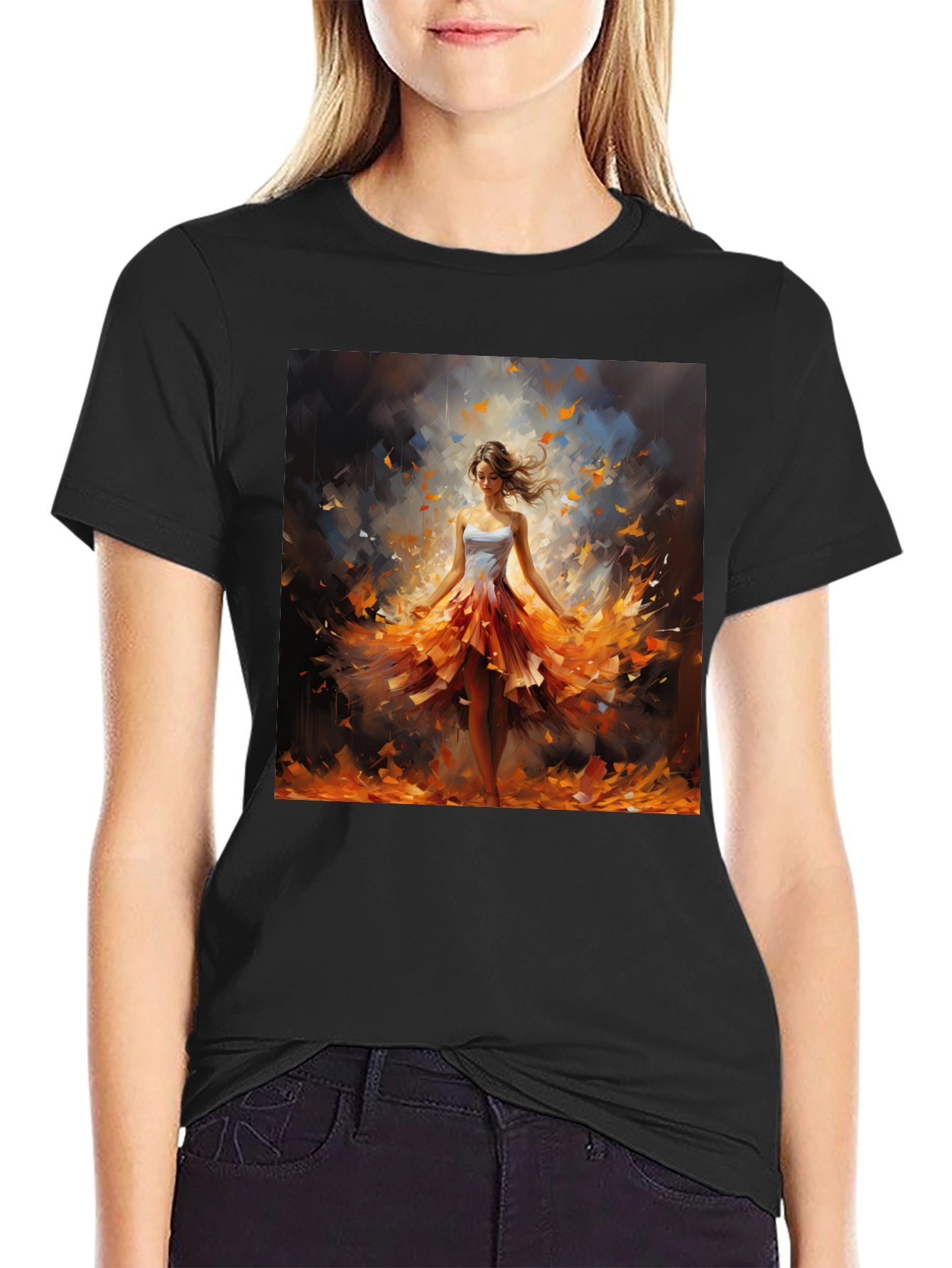 Black Woman in Autumn Dress T-Shirt view 2