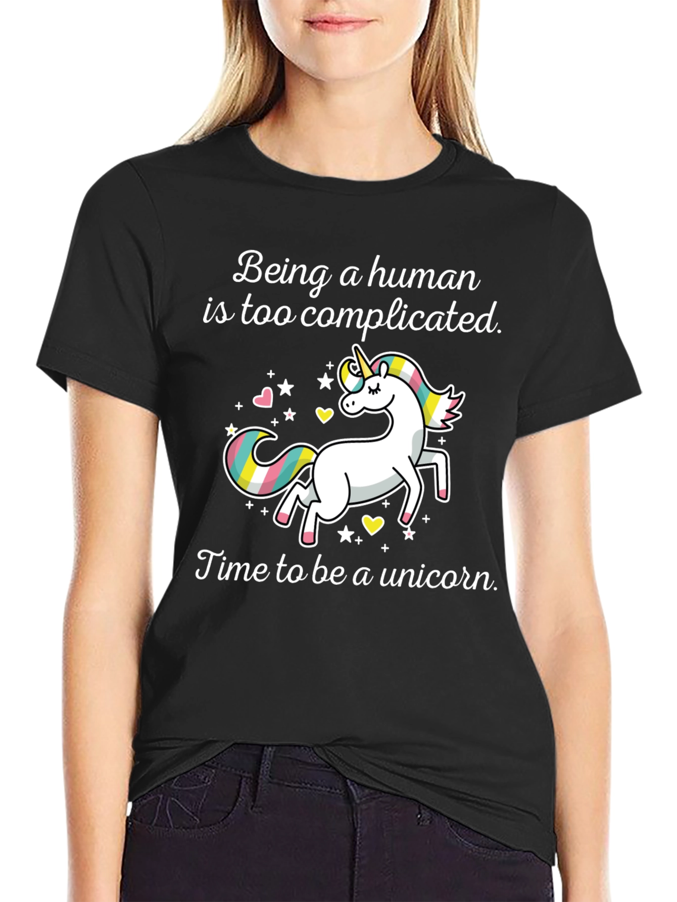 Black Unicorn Graphic Tee: Being Human is Too Complicated T-Shirt view 2