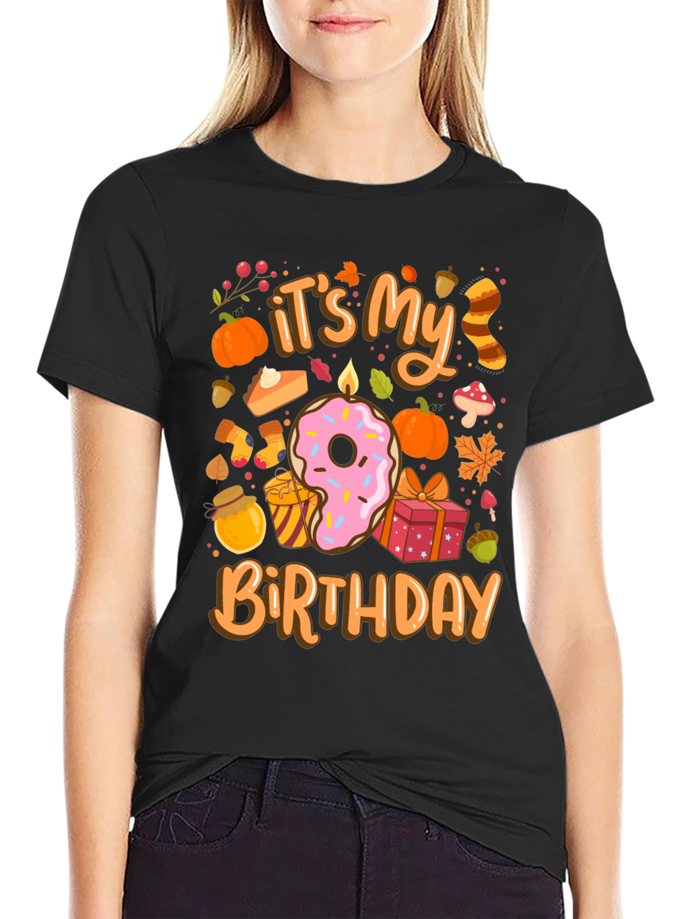 Black It's My Birthday Fall Themed T-Shirt view 2