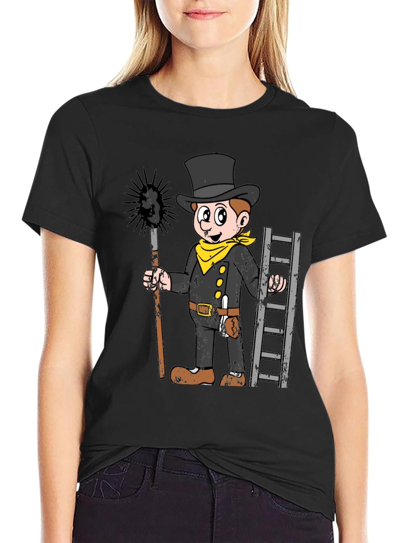 Black Chimney Sweep Cartoon Graphic T-Shirt view 2