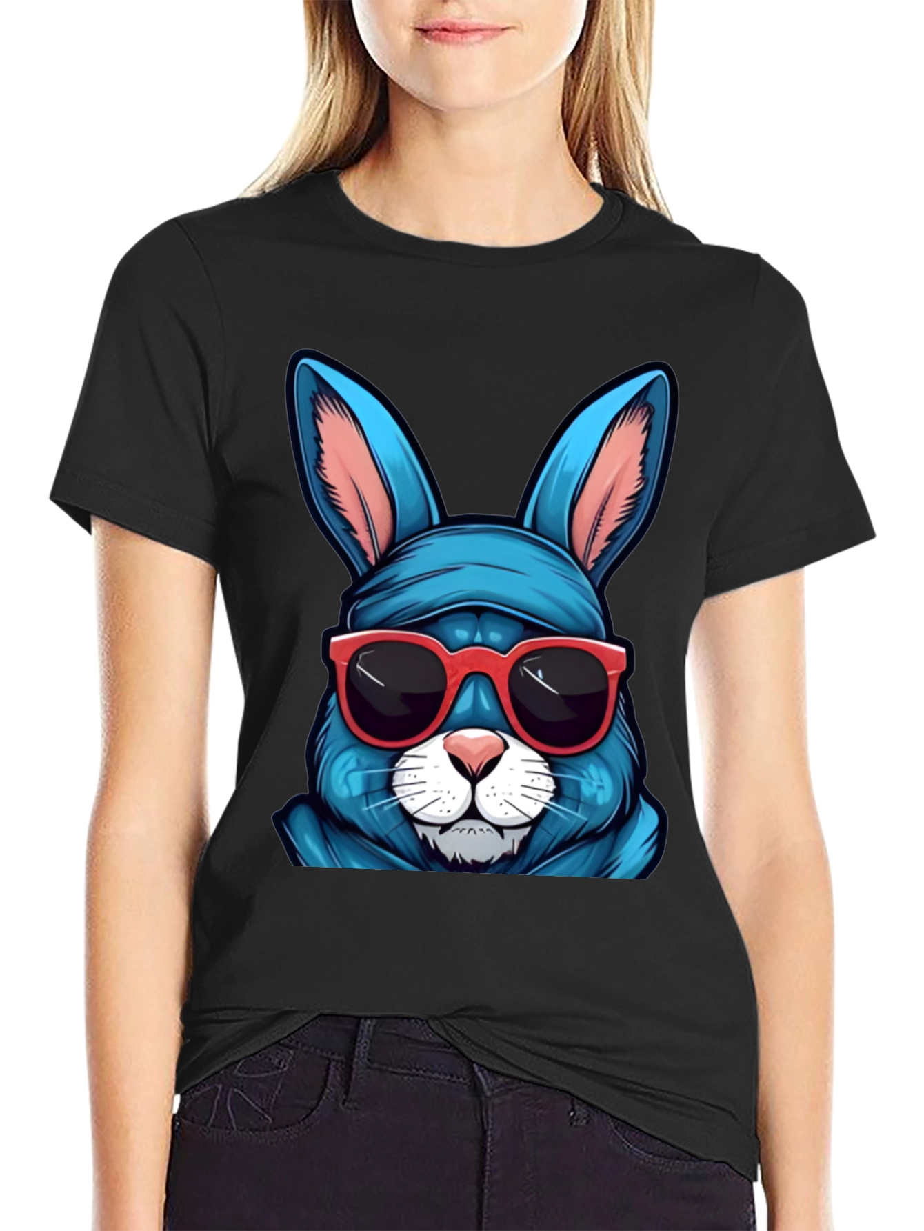 Black Cool Blue Bunny T-Shirt view 2