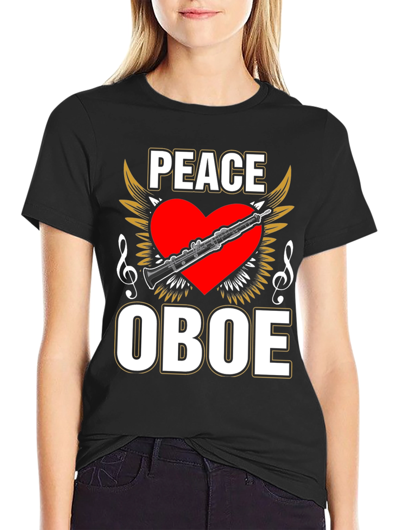 Black Peace Oboe T-Shirt, Music Lover Tee view 2