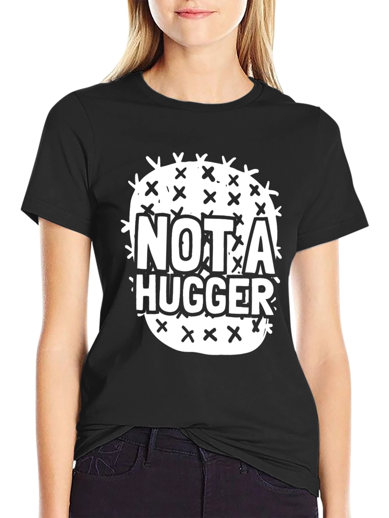Black Not A Hugger Cactus Graphic Tee - Soft Cotton Blend Shirt view 2