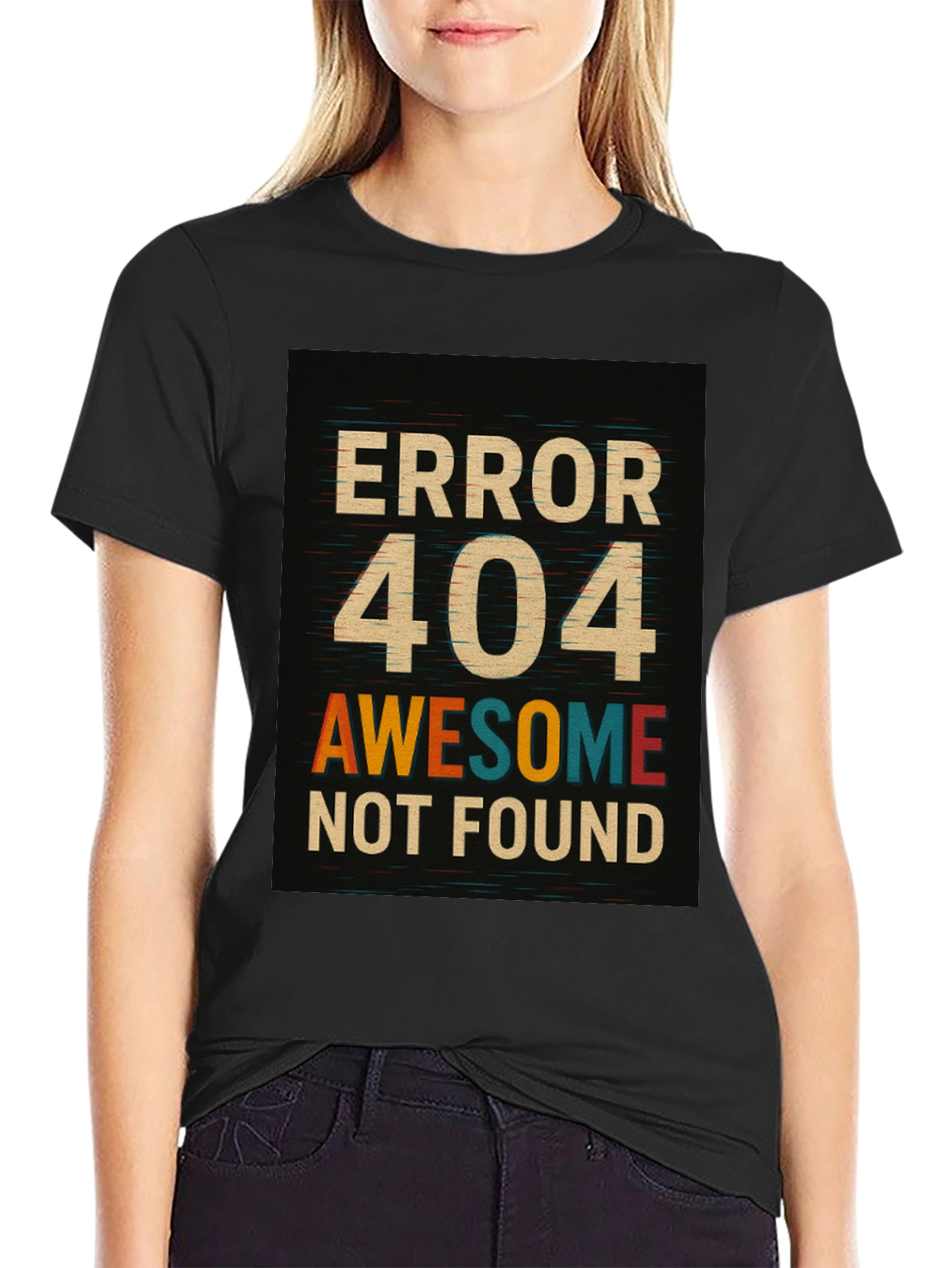 Black Error 404 Awesome Not Found Black T-Shirt view 2