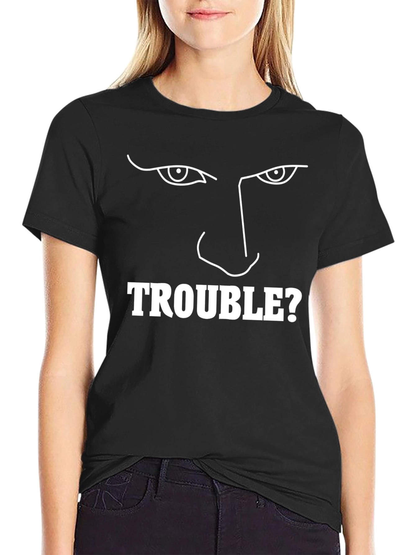 Black Trouble? Graphic Print Crew Neck Tee view 2