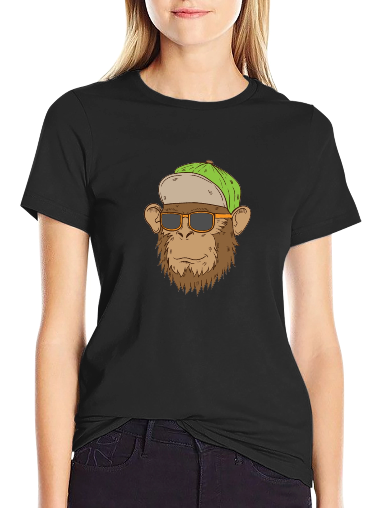 Black Monkey Face T-Shirt with Hat and Shades - Funny Ape Tee view 2