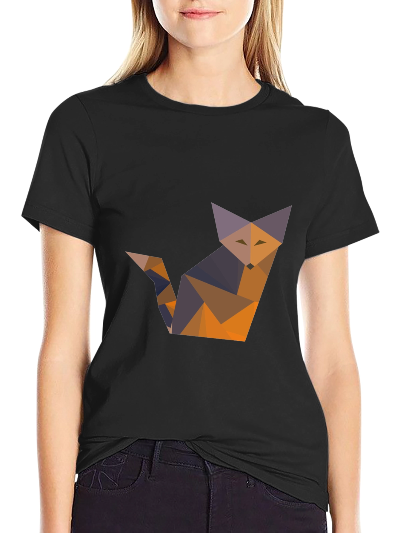 Black Geometric Fox T-Shirt - Modern Graphic Tee view 2