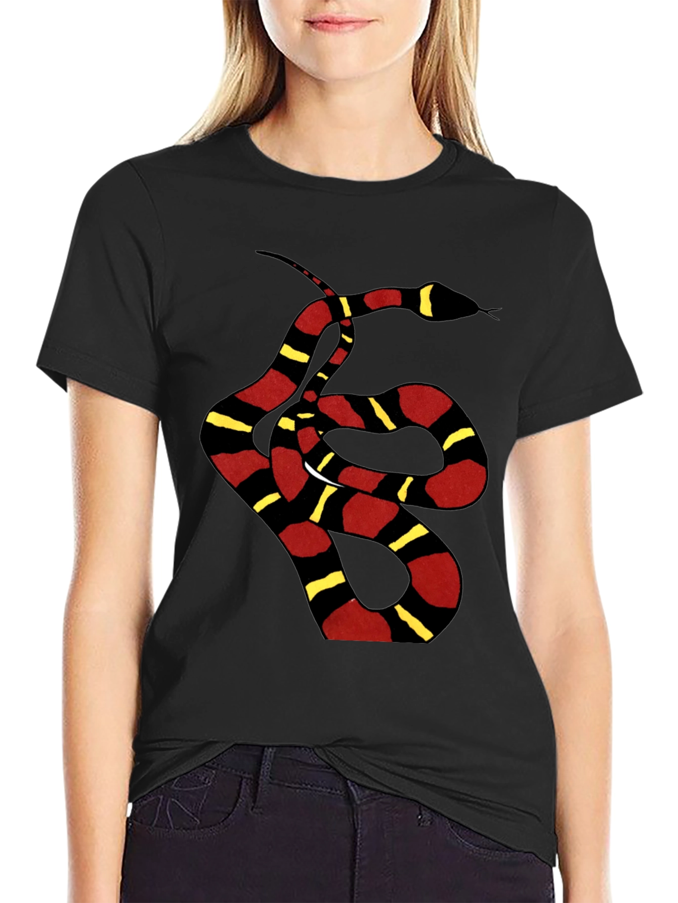 Black Striped Snake Graphic Tee - Black Unisex T-Shirt view 2