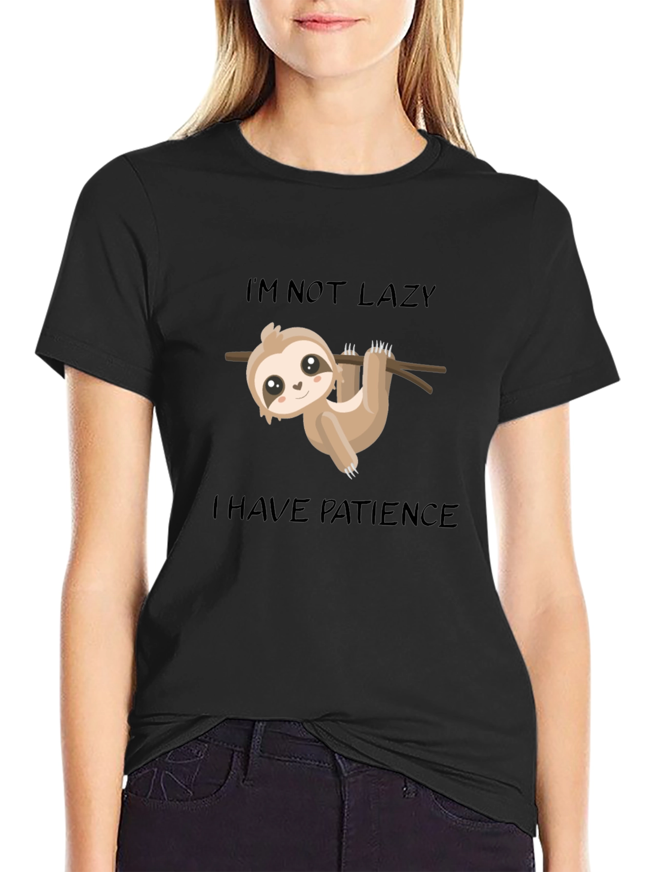 Black Sloth Patience T-Shirt: Lazy? No, Just Patient! view 2