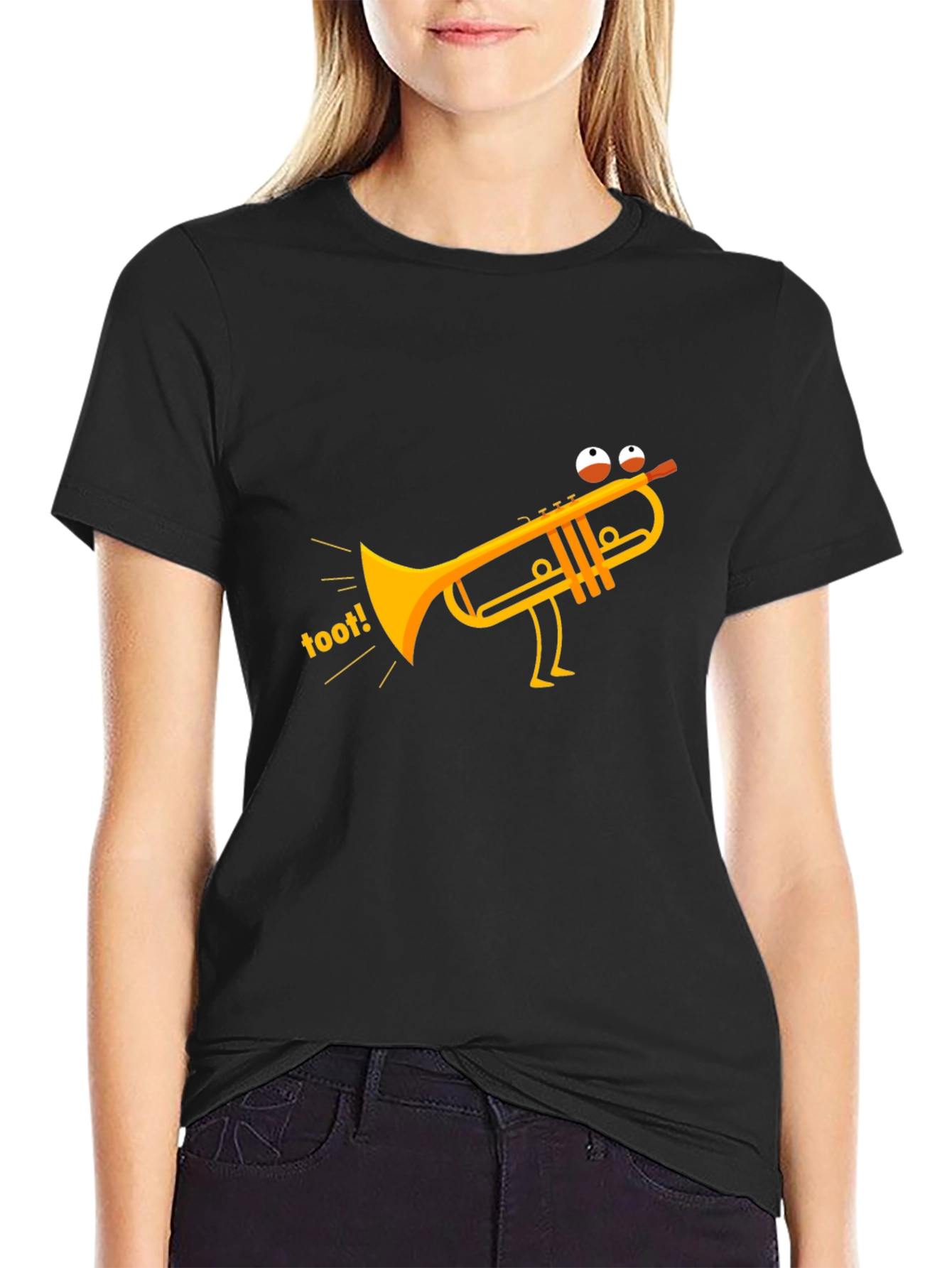 Black Funny Toot Trumpet Black T-Shirt view 2