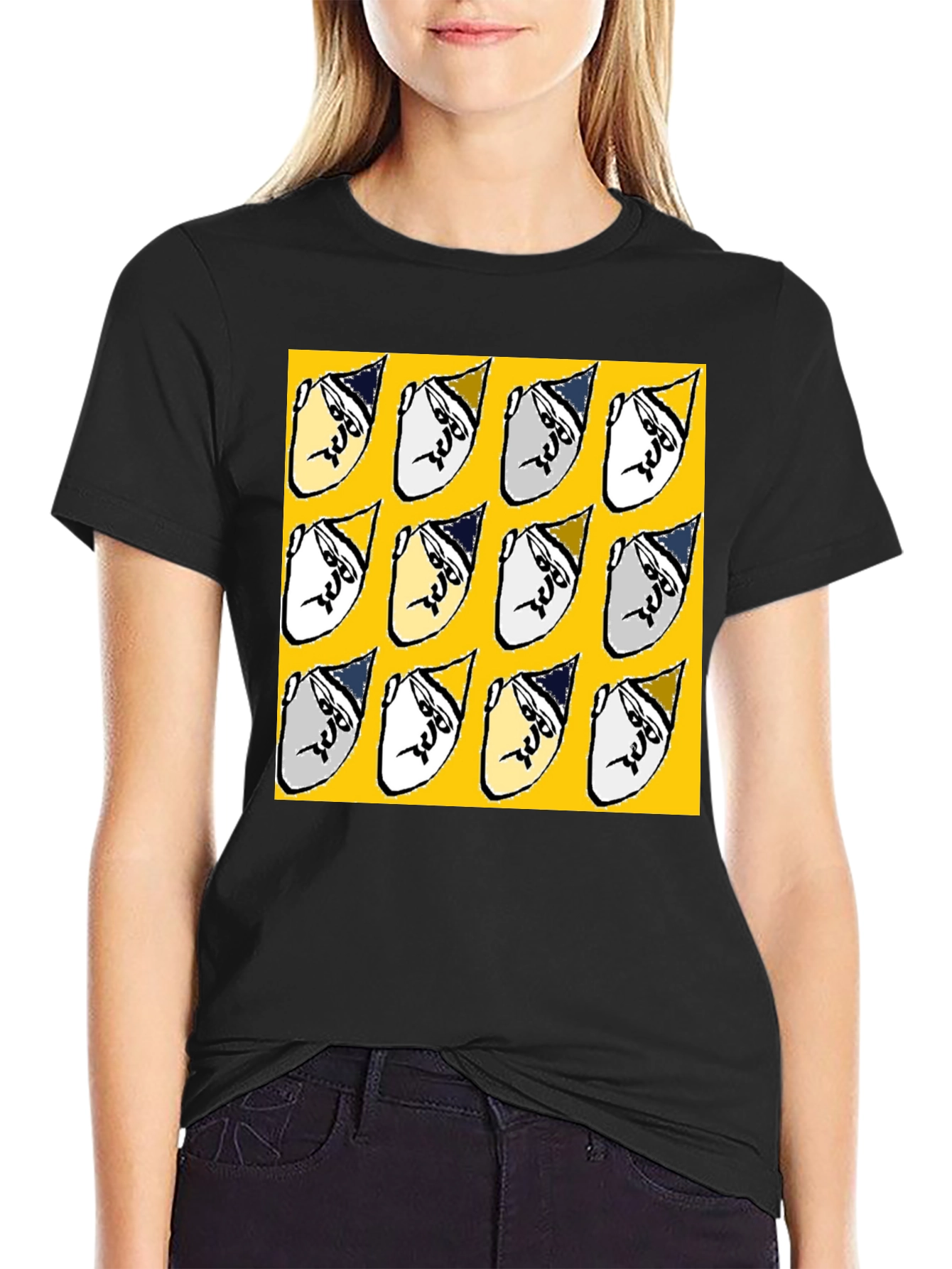 Black Funky Patterned Graphic Print Crew Neck T-Shirt view 2