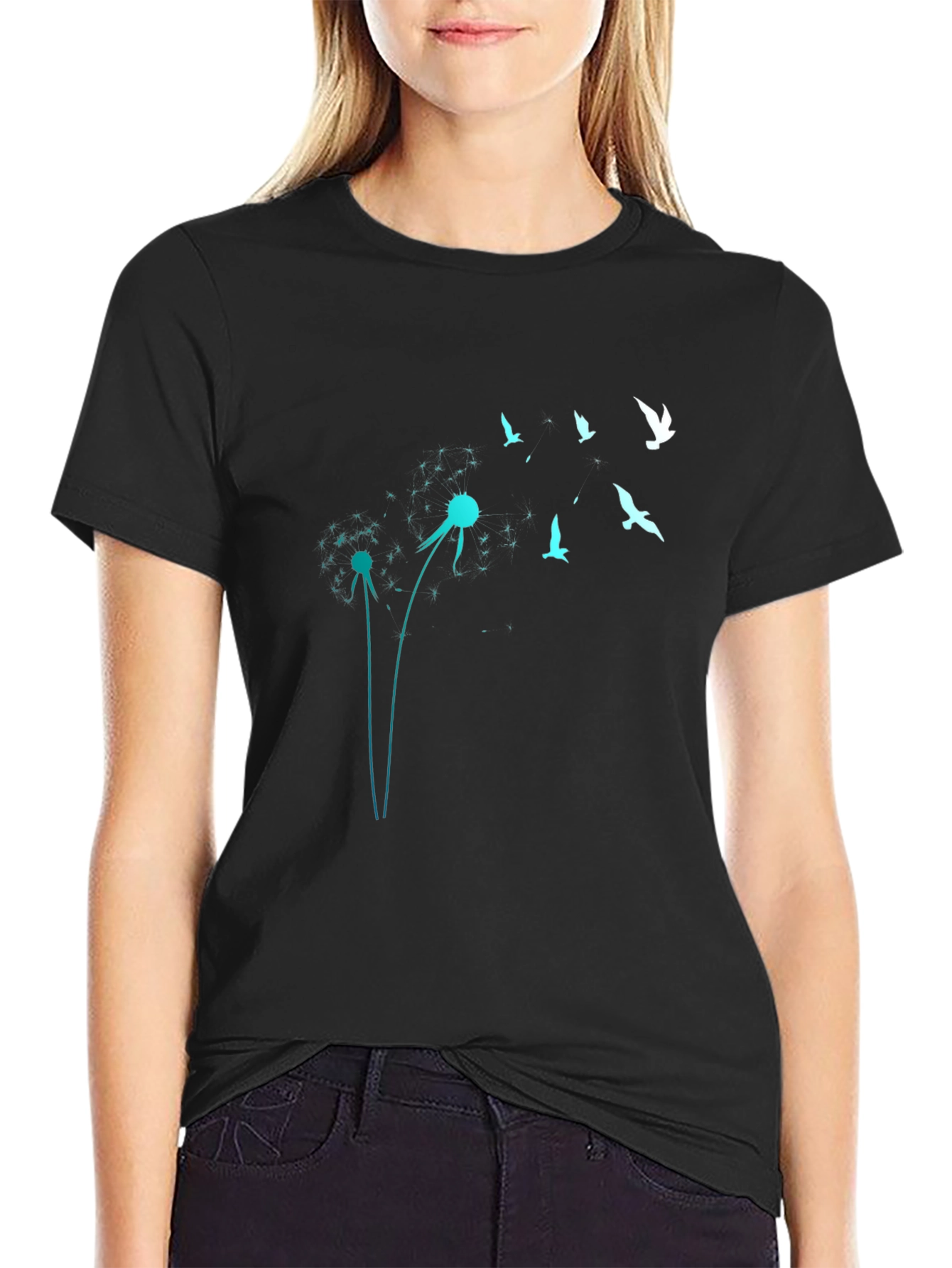Black Dandelion Bird T-Shirt - Dreamy Graphic Tee view 2