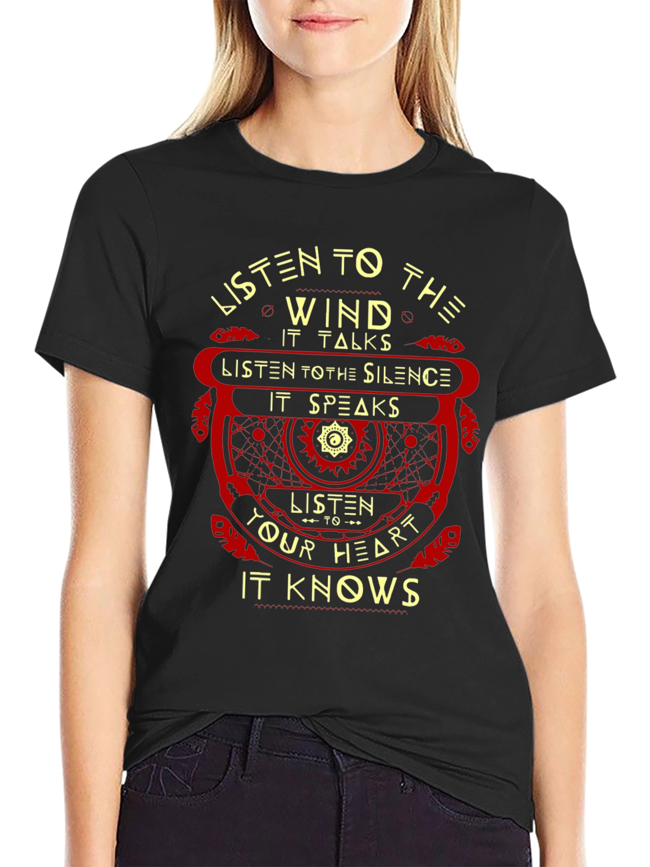 Black Listen To The Wind Graphic T-Shirt view 2