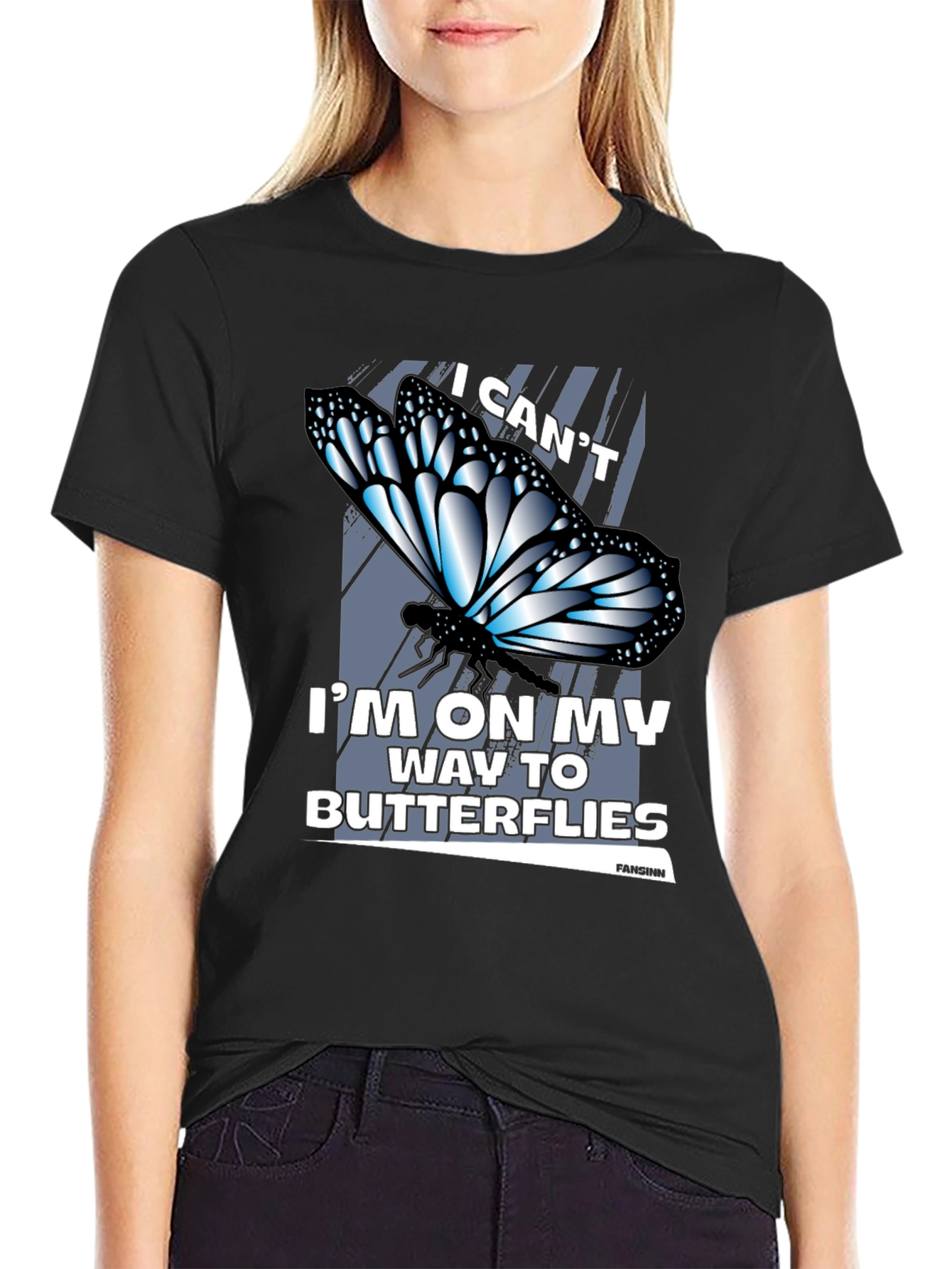 Black Butterfly Graphic T-Shirt - I Can't, Butterflies view 2