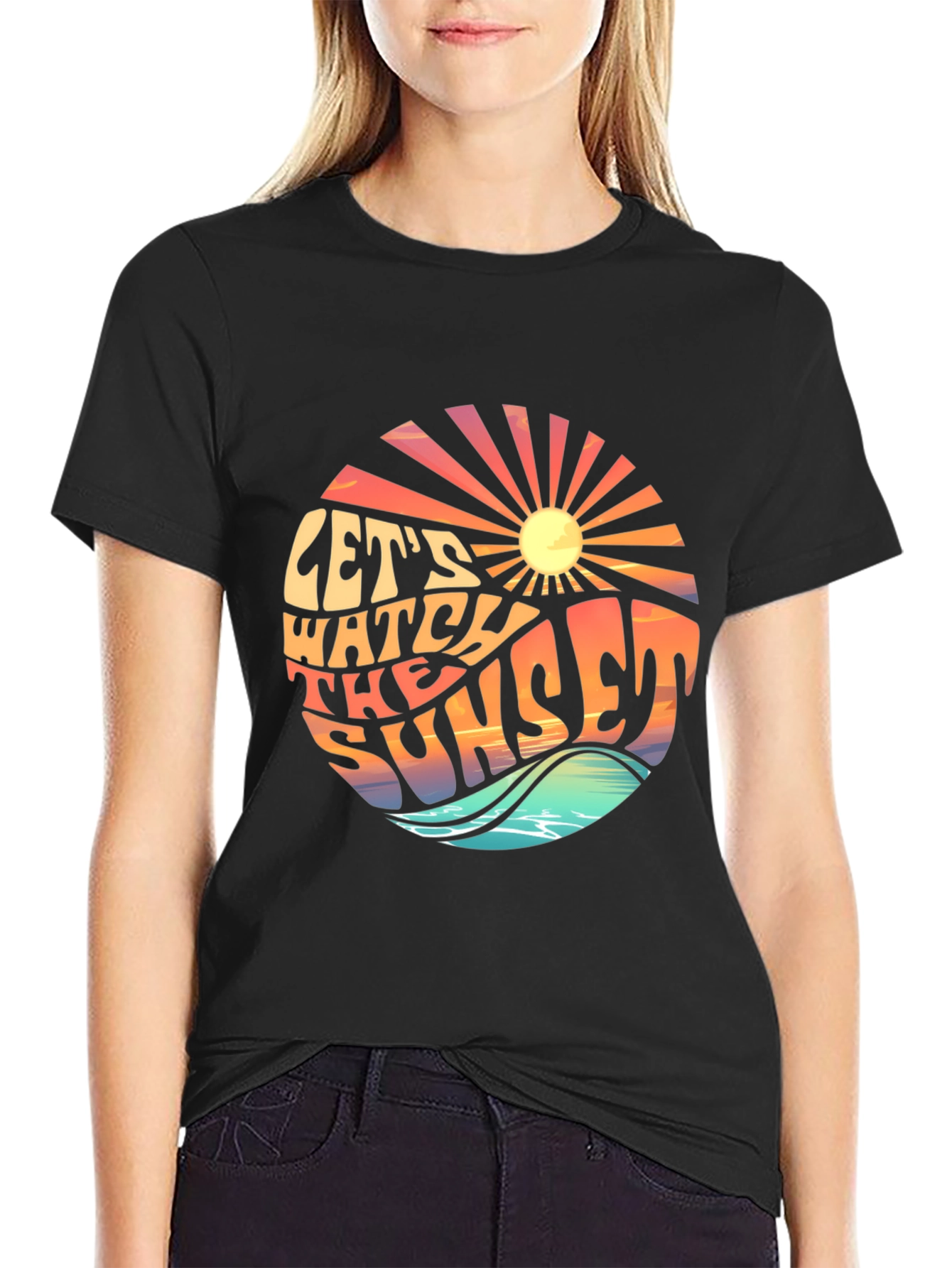 Black Let's Watch the Sunset Graphic T-Shirt view 2