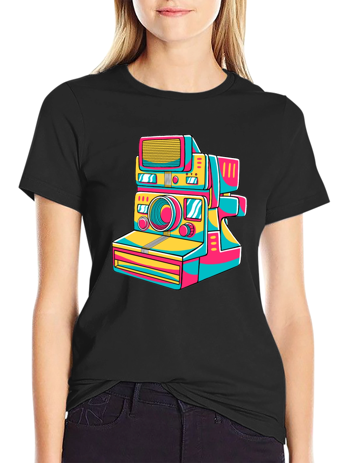Black Retro Camera Graphic Tee - Stylish Black T-Shirt view 2