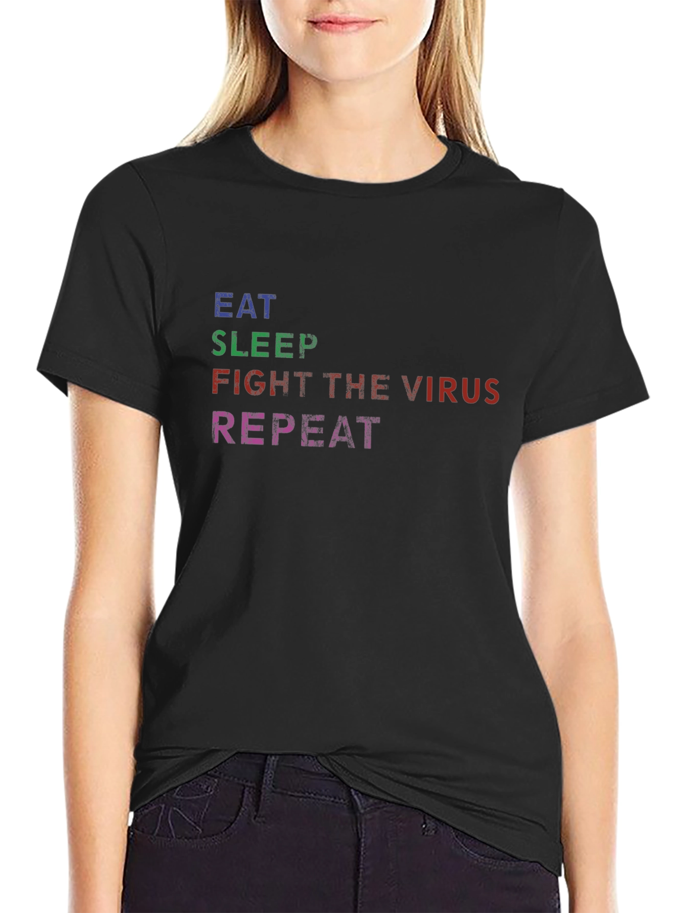 Black Eat Sleep Fight Virus Repeat Black Graphic Tee view 2
