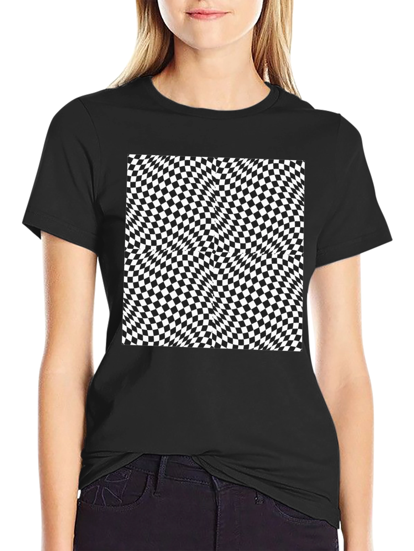 Black Optical Illusion Checkerboard Tee view 2