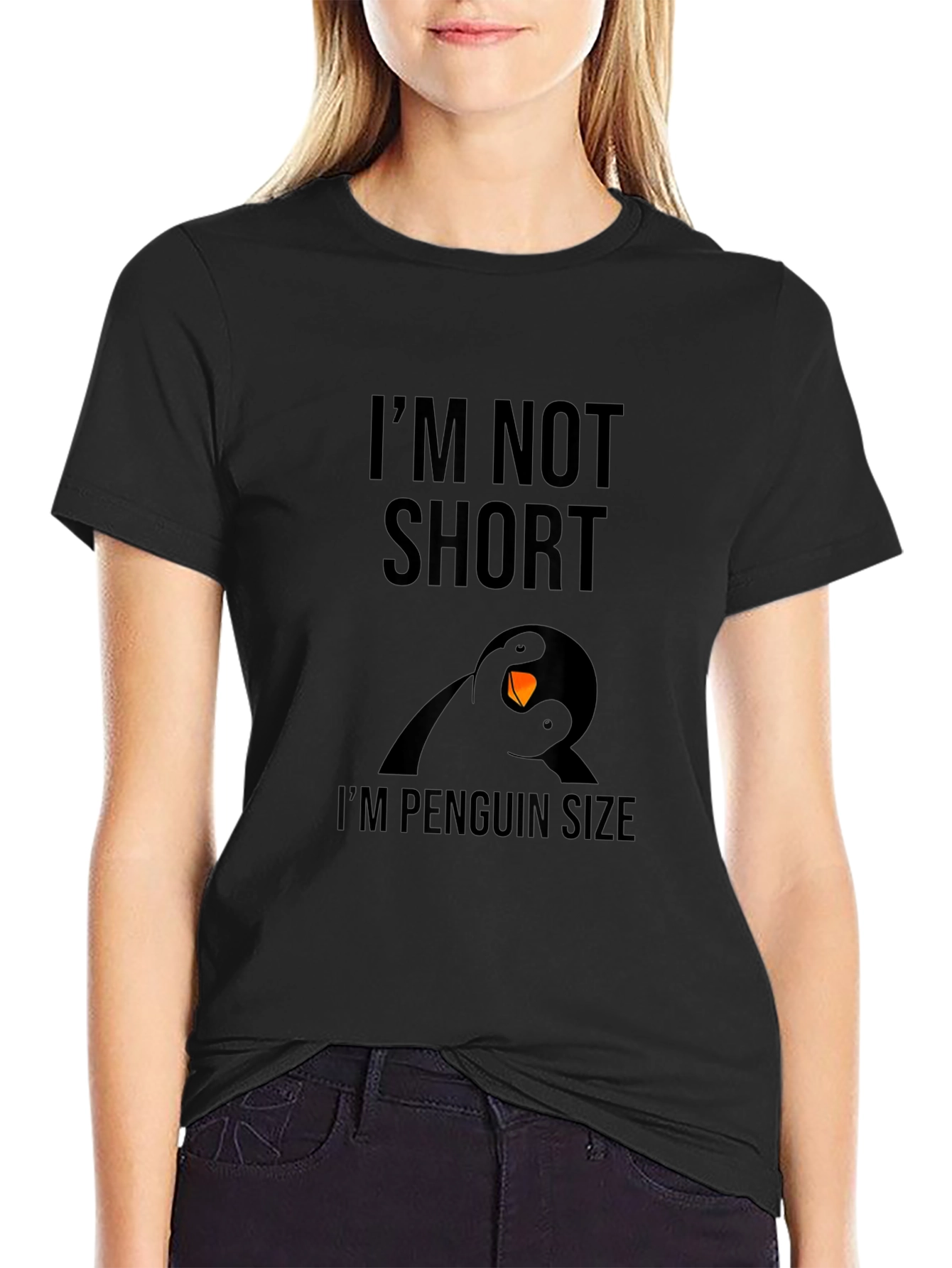 Black I'm Not Short I'm Penguin Size Black T-Shirt view 2