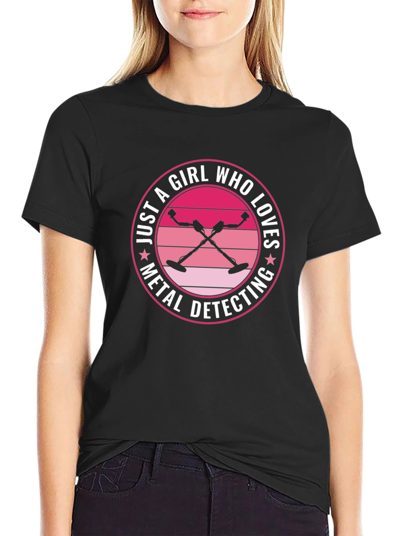 Black Metal Detecting Girl T-Shirt Gift view 2