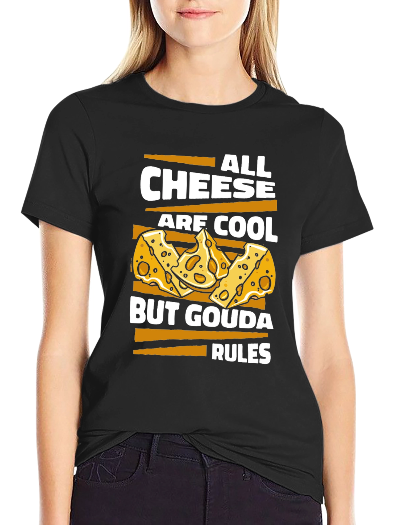 Black Cheese Lover T-Shirt - Gouda Rules view 2