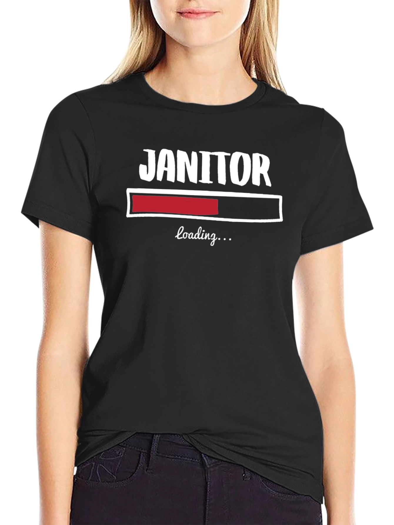 Black Janitor Loading T-Shirt - Funny Cleaning Crew Apparel view 2