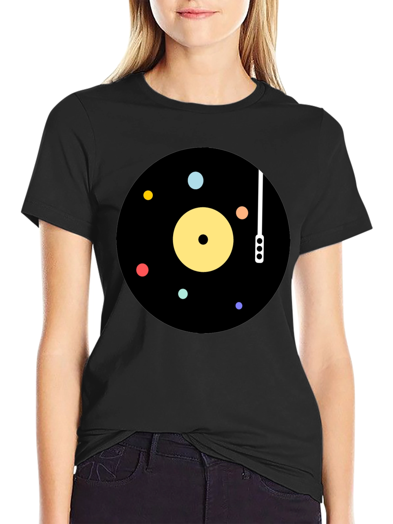 Black Retro Vinyl Record Graphic T-Shirt view 2