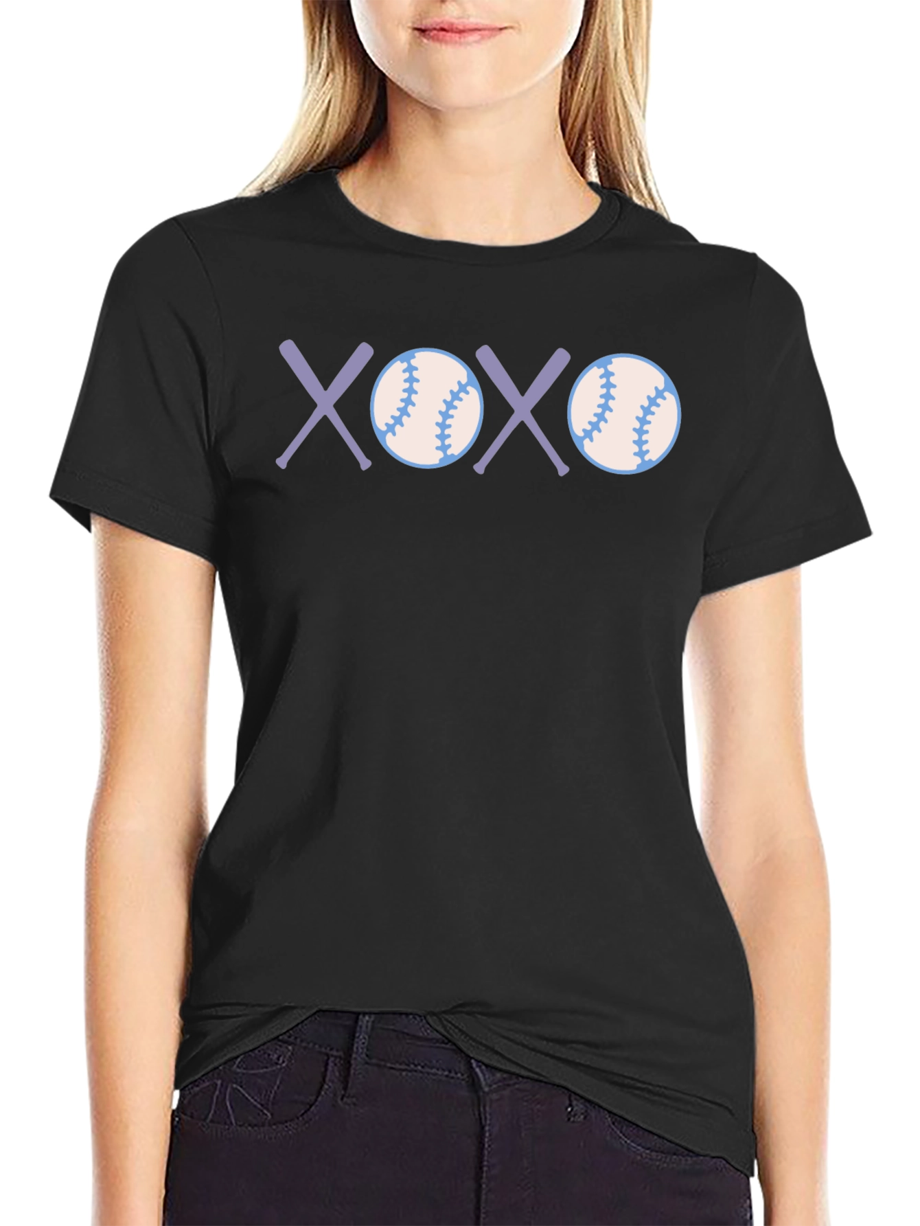 Black Baseball XOXO Graphic Tee - Soft Cotton Casual T-Shirt view 2