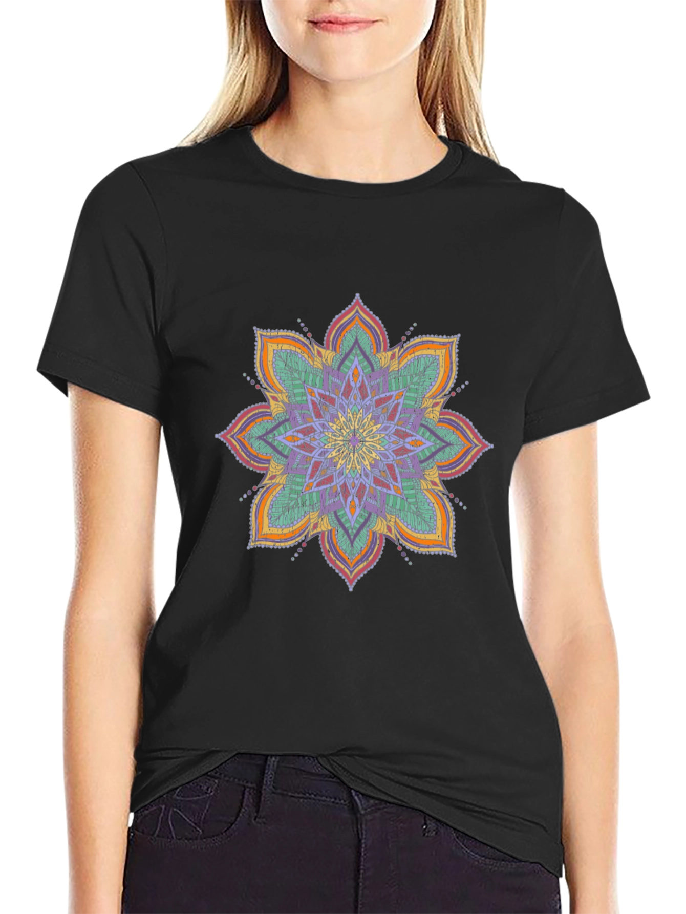 Black Mandala Graphic Print Black T-Shirt view 2