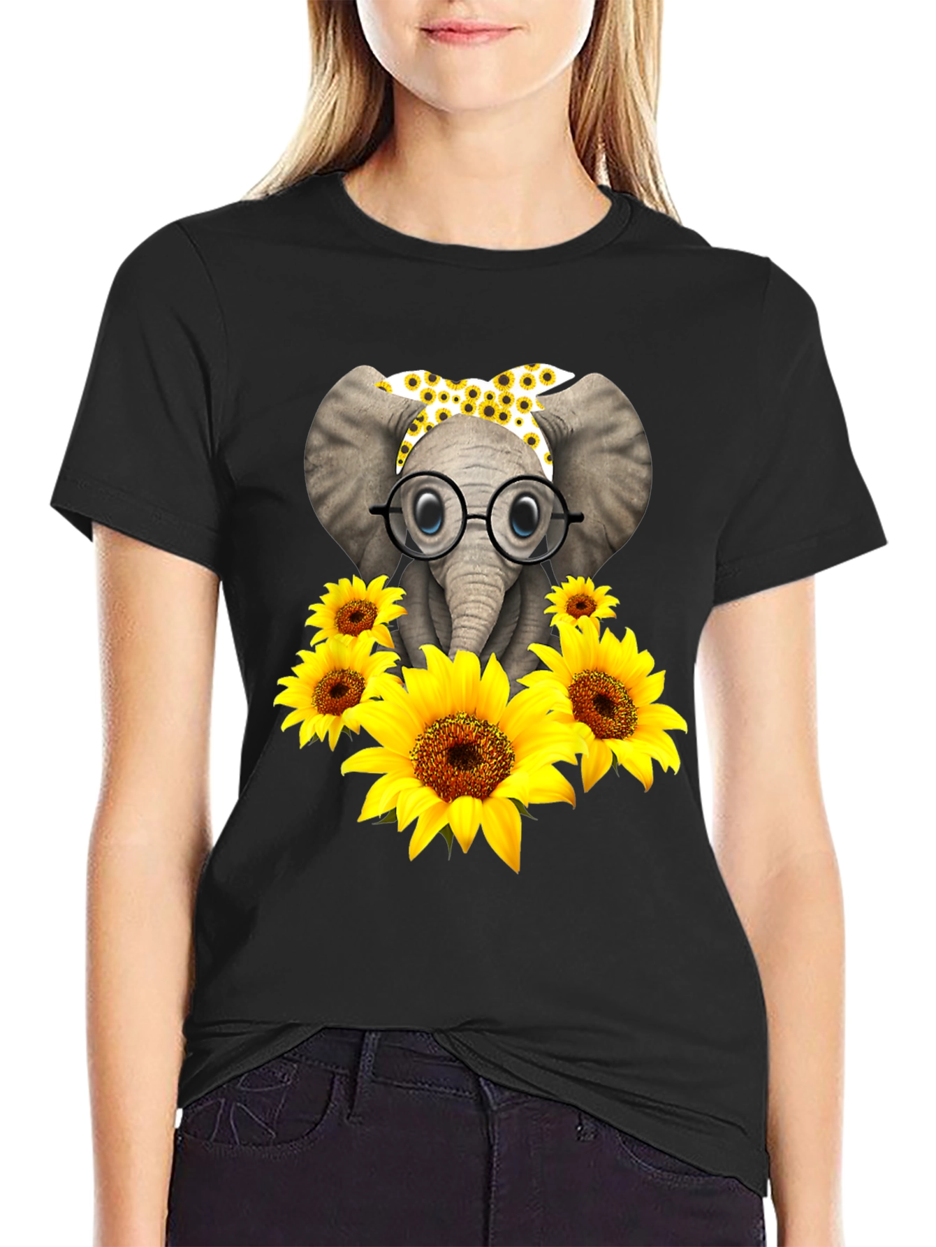 Black Elephant Sunflower Graphic Tee view 2