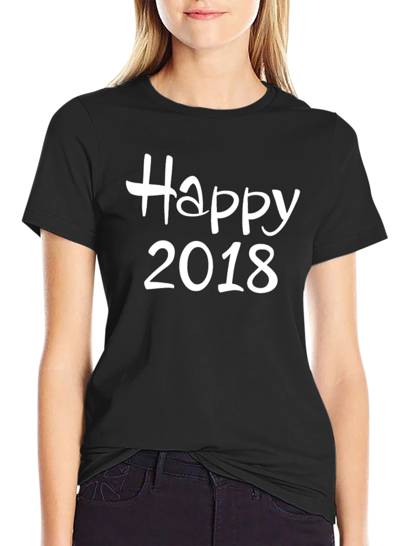 Black Happy 2018 Graphic Tee - Black Cotton Blend view 2