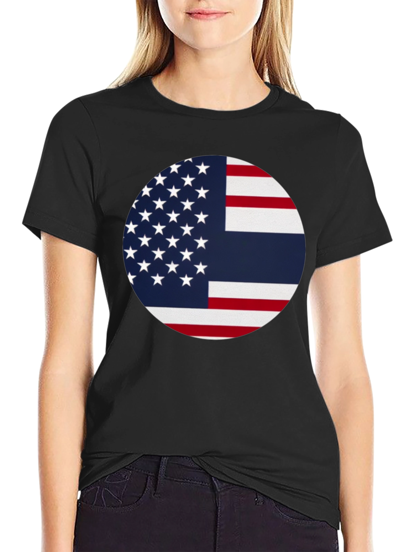 Black USA & Thailand Flag Graphic Tee - Stylish Fusion T-Shirt view 2