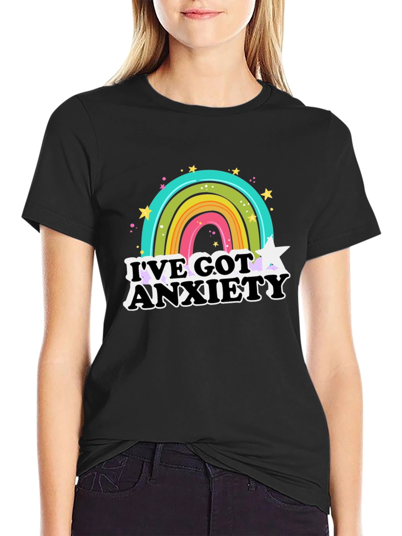 Black Anxiety Rainbow Graphic Tee view 2