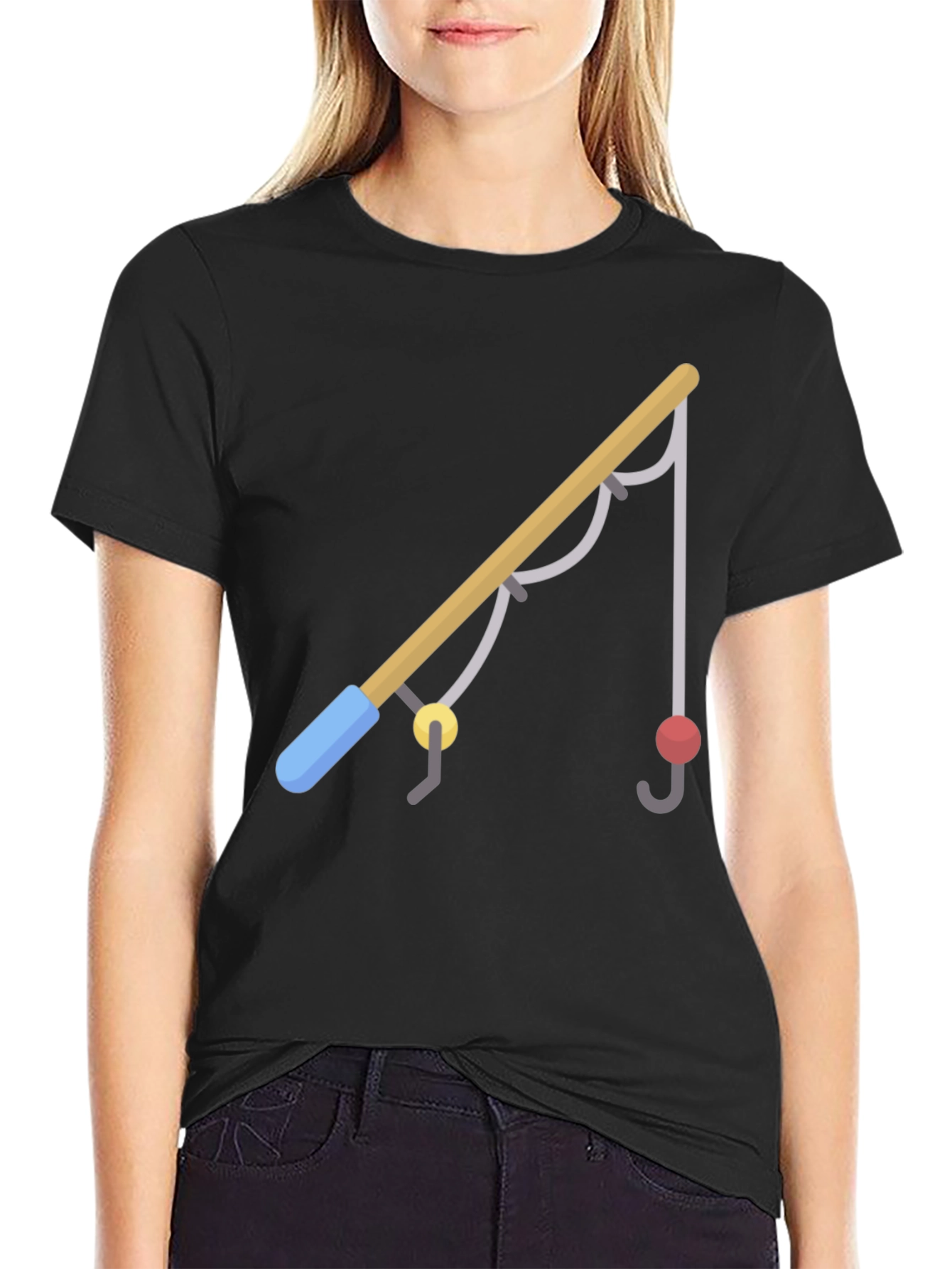 Black Fishing Rod Graphic Tee - Casual Black T-Shirt view 2