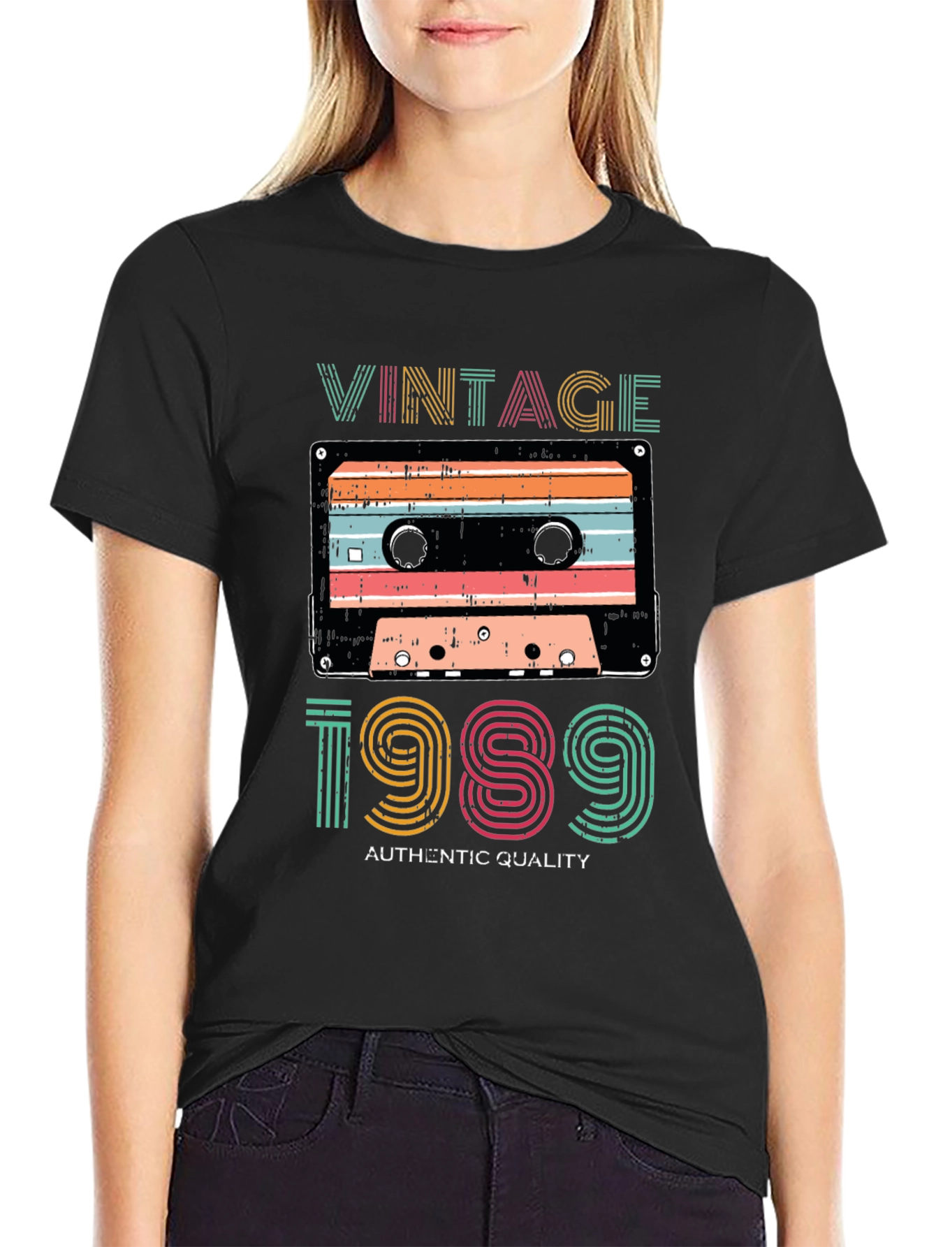 Black Vintage 1989 Cassette Tape Graphic T-Shirt view 2