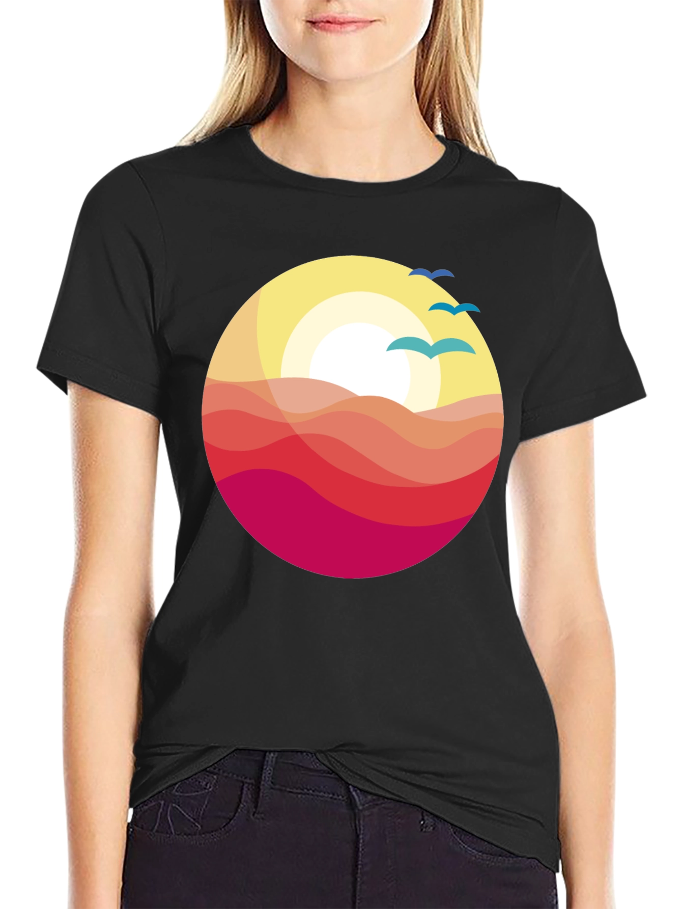 Black Sunset Waves Graphic Tee - Stylish Comfort view 2