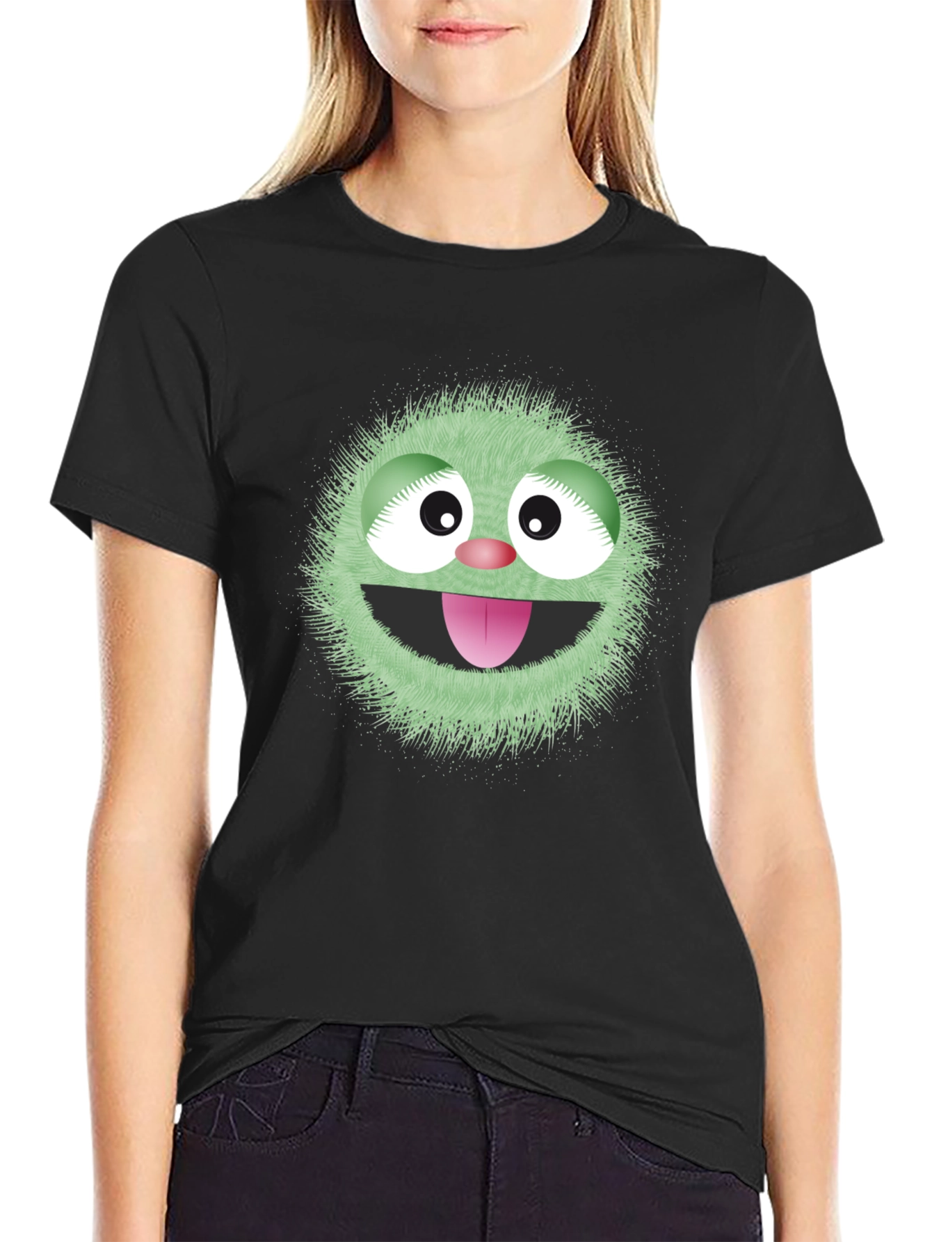 Black Fun Monster Graphic Tee - Black Cotton T-Shirt view 2