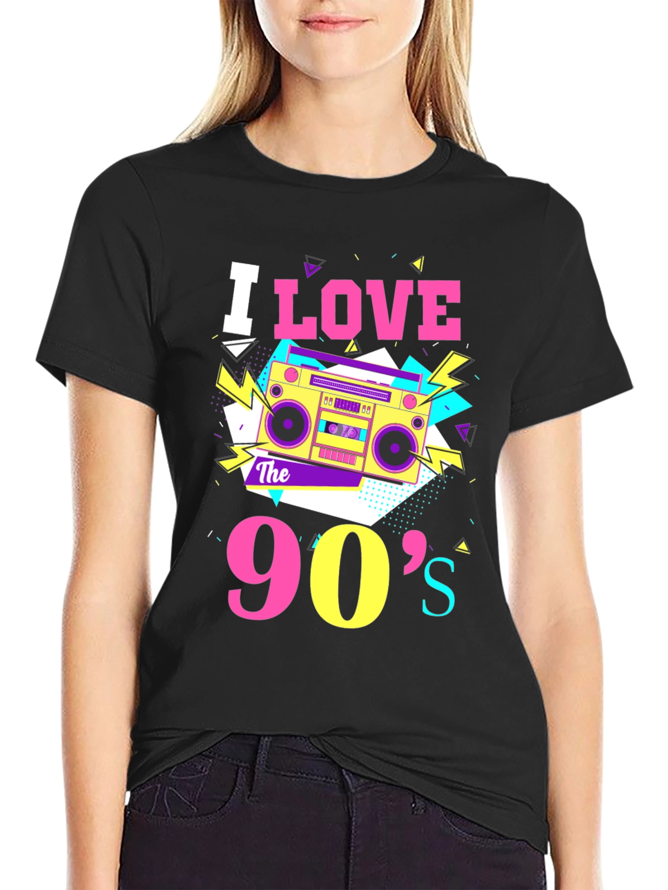 Black I Love the 90s Boombox Graphic Tee - Retro Style view 2