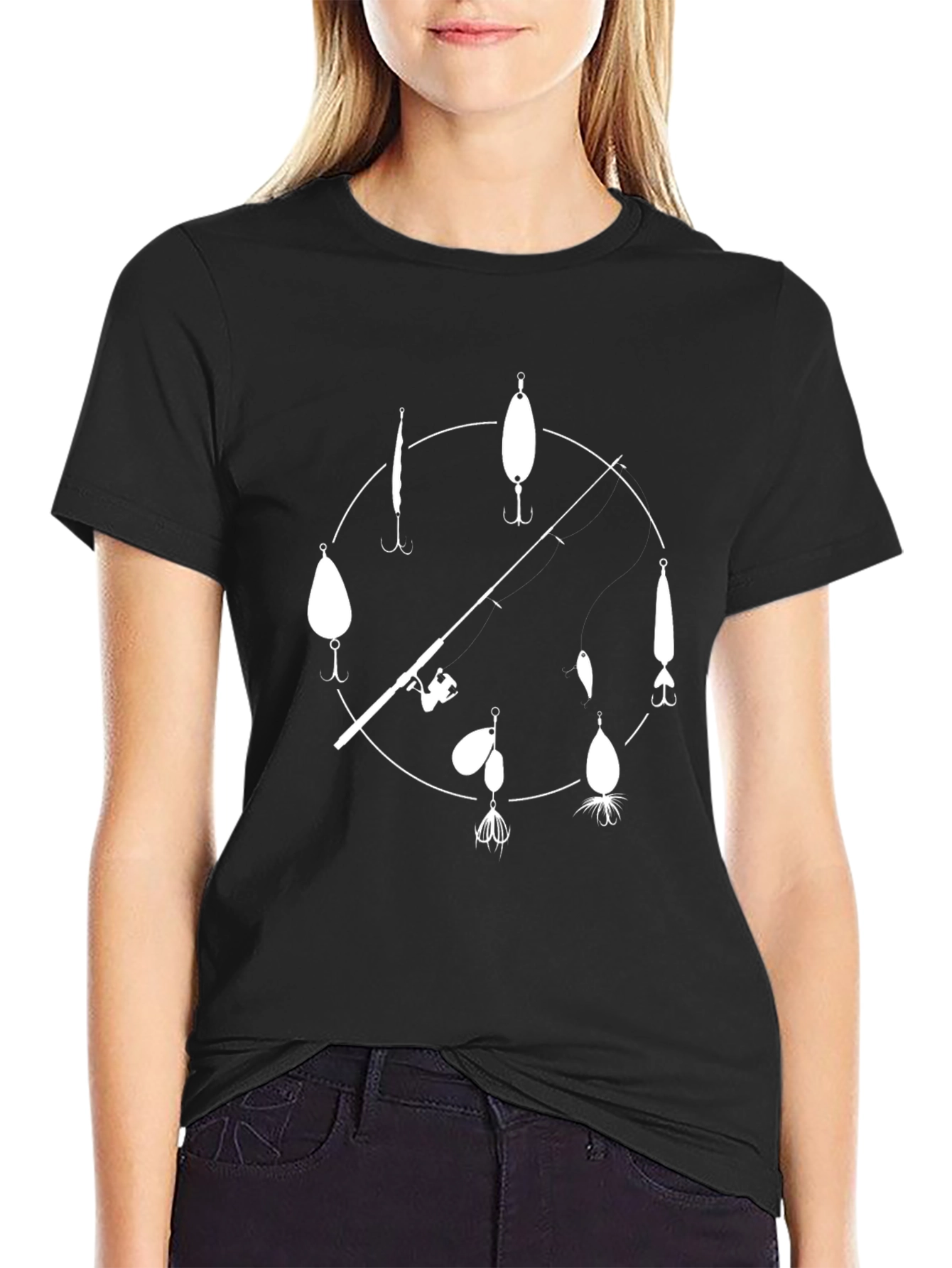 Black Fishing Lure Clock Graphic Tee view 2